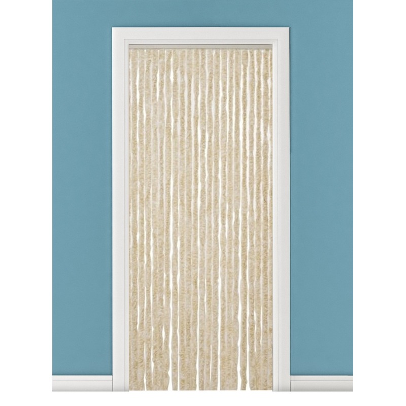 Merkloos Vliegengordijn/deurgordijn - pluche - kattenstaarten - beige - 90 x 220 cm - Insectenwerend -
