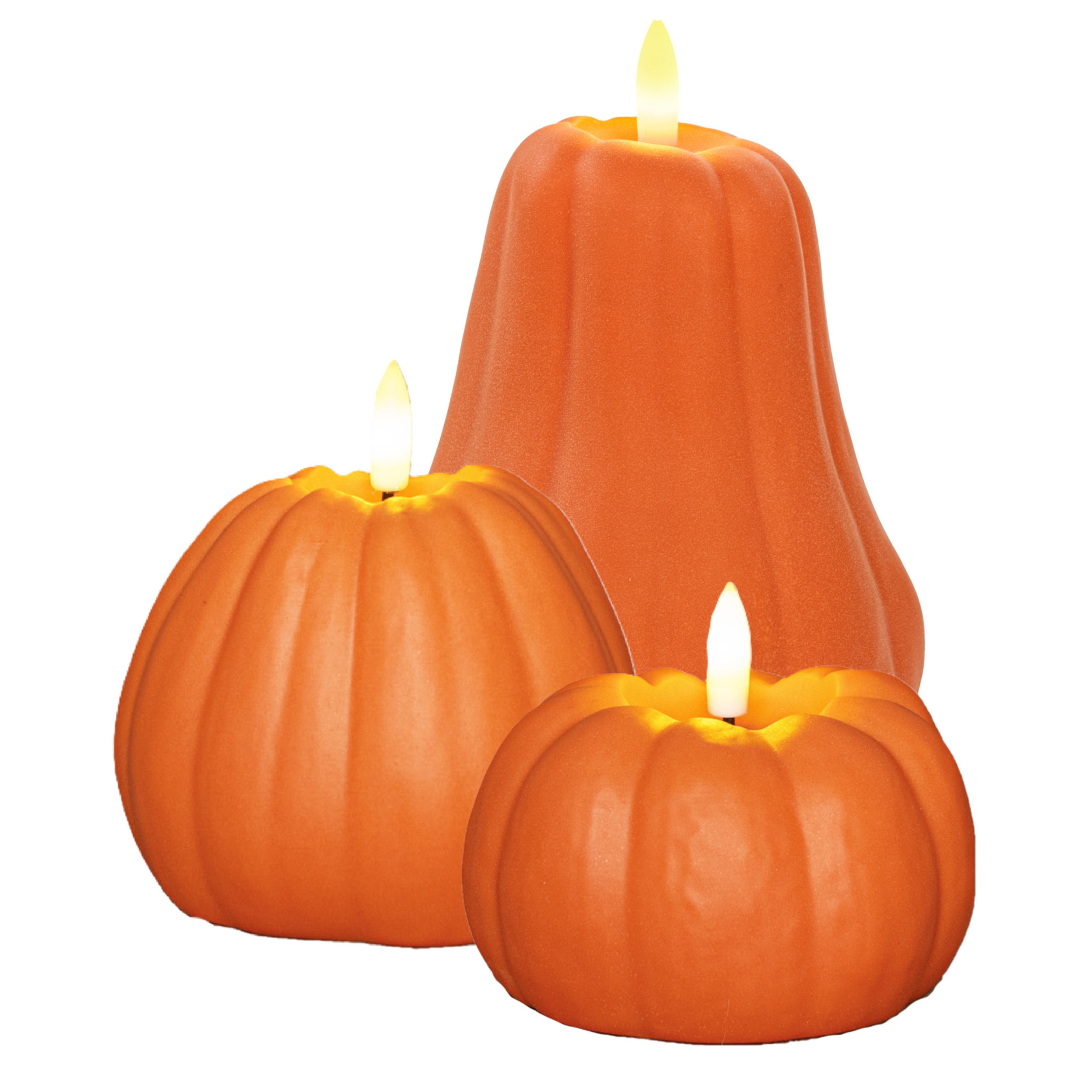 Anna's Collection LED pompoen kaarsen - set van 3x st - oranje - timer functie - pompoenkaarsen - Halloween -