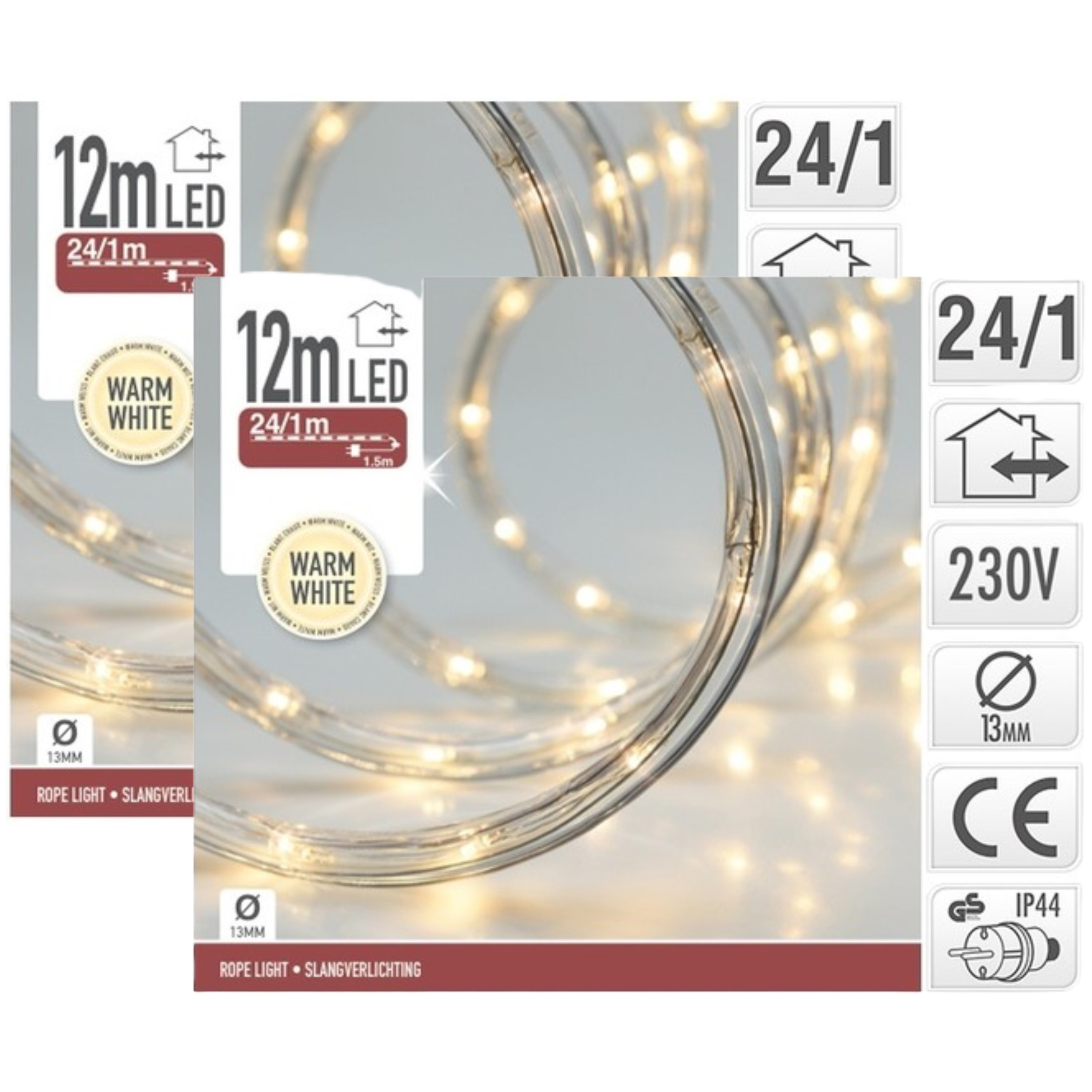 Merkloos LED slangverlichting - 2x - 12 meter - warm wit licht - voor buiten - kerstverlichting -