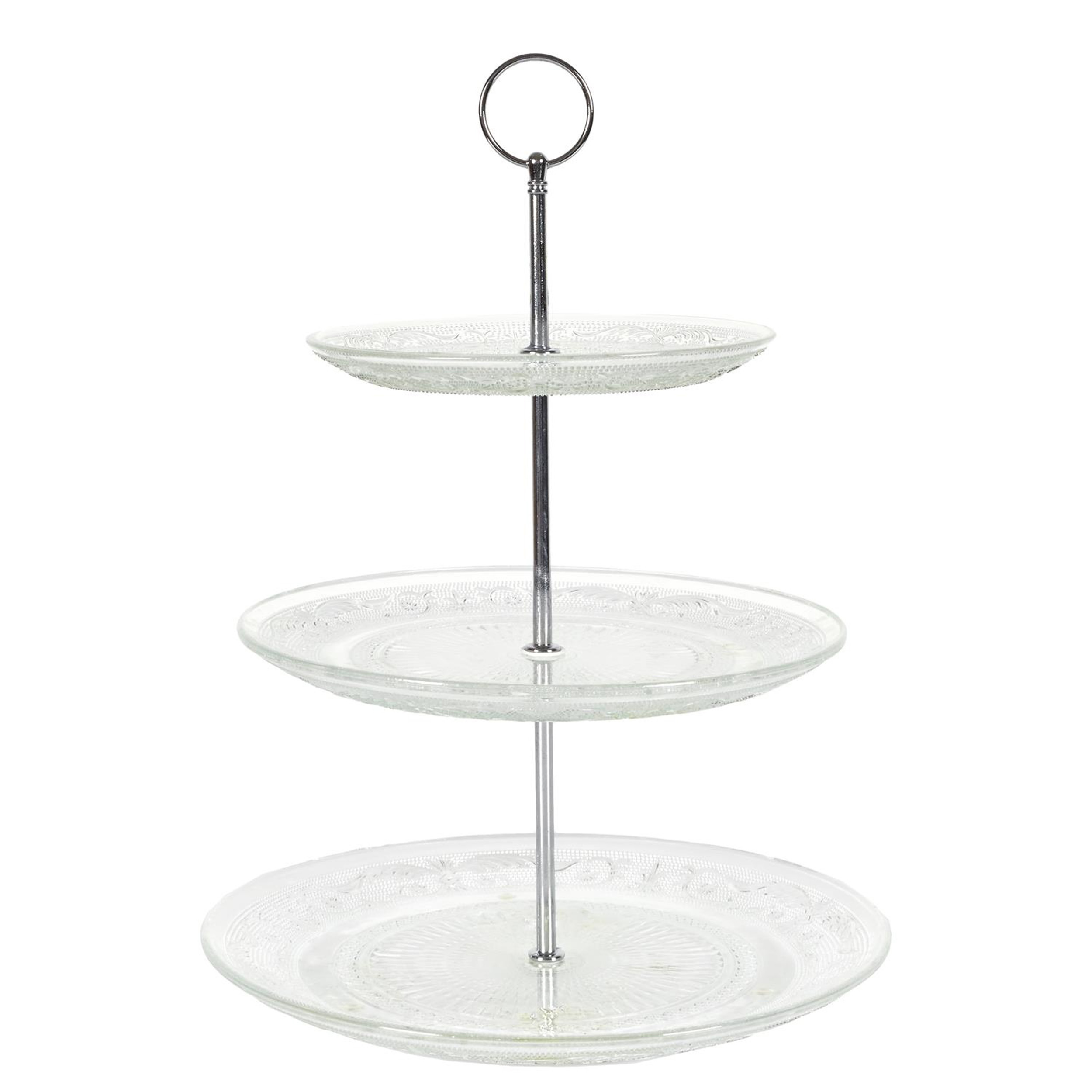 Home Deco Factory Etagere 3 laags - transparant - metaal - D25 x H35 cm - Hightea - Taartjes - Decoratief - Serveersch -