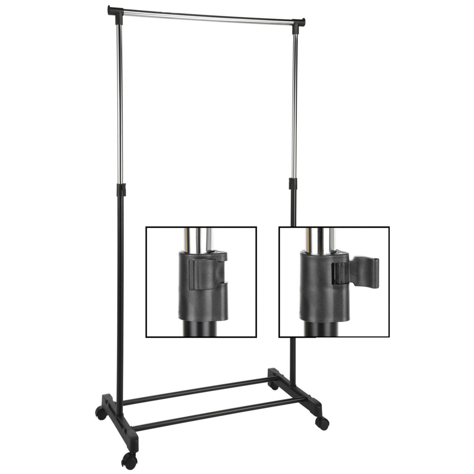 HI mobiel kledingrek - verstelbaar - op wielen - zwart - 160 cm -