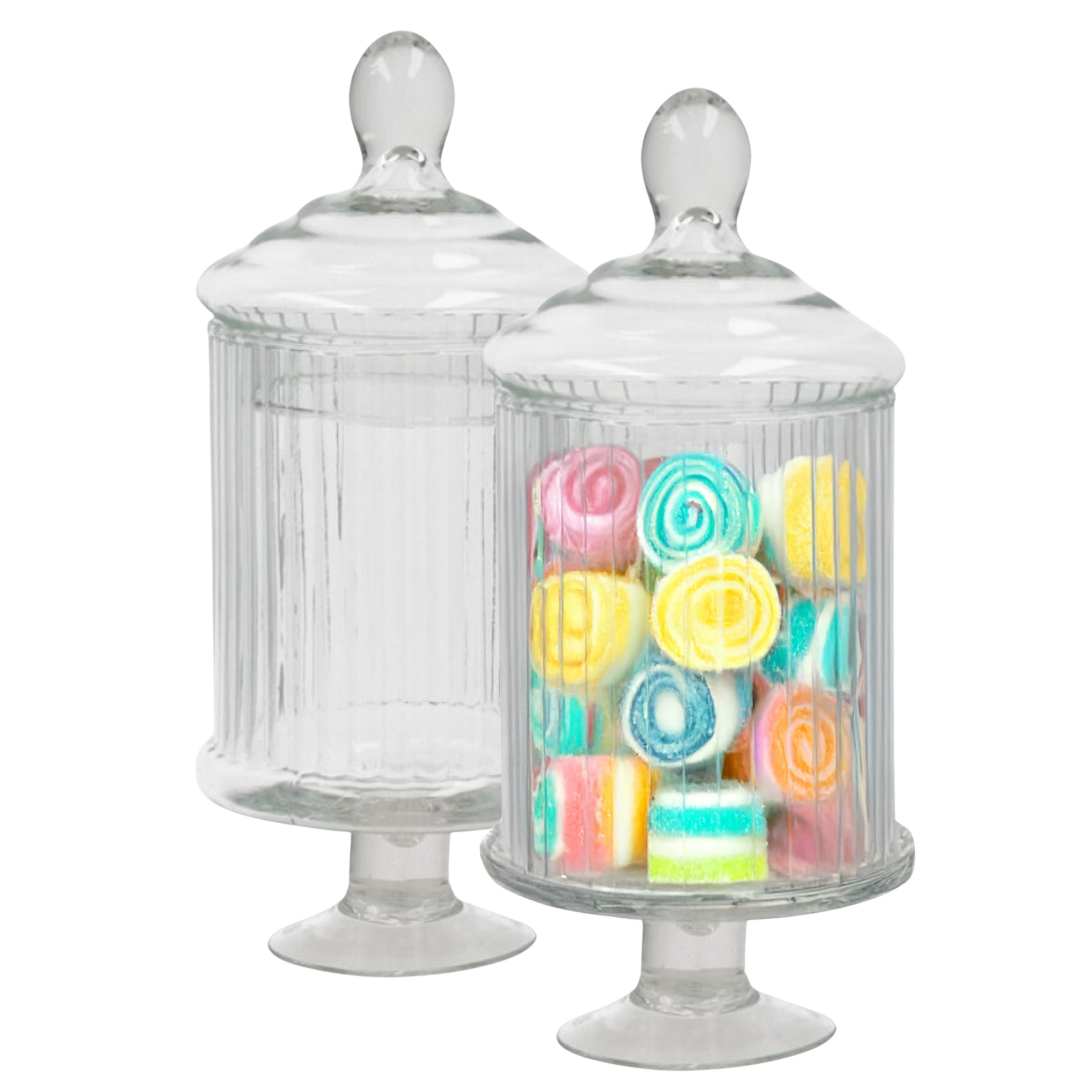 Gerimport snoeppot/voorraadpot Striped - 2x - glas - D12,5 x H28 cm - transparant - decoratie -