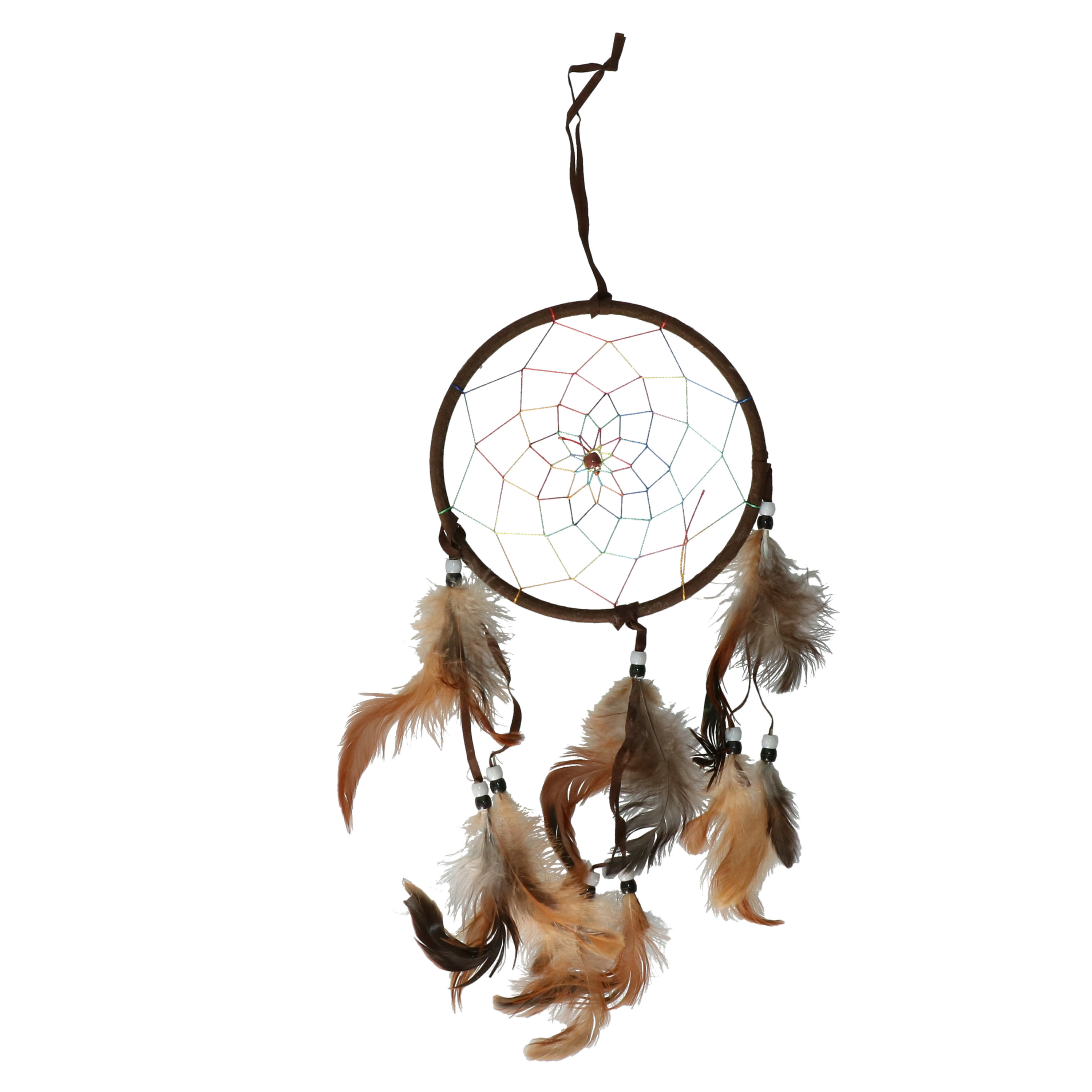 Merkloos Droomvanger - luxe kwaliteit - met veren - donker bruin - D16 x cm - dromenvanger -
