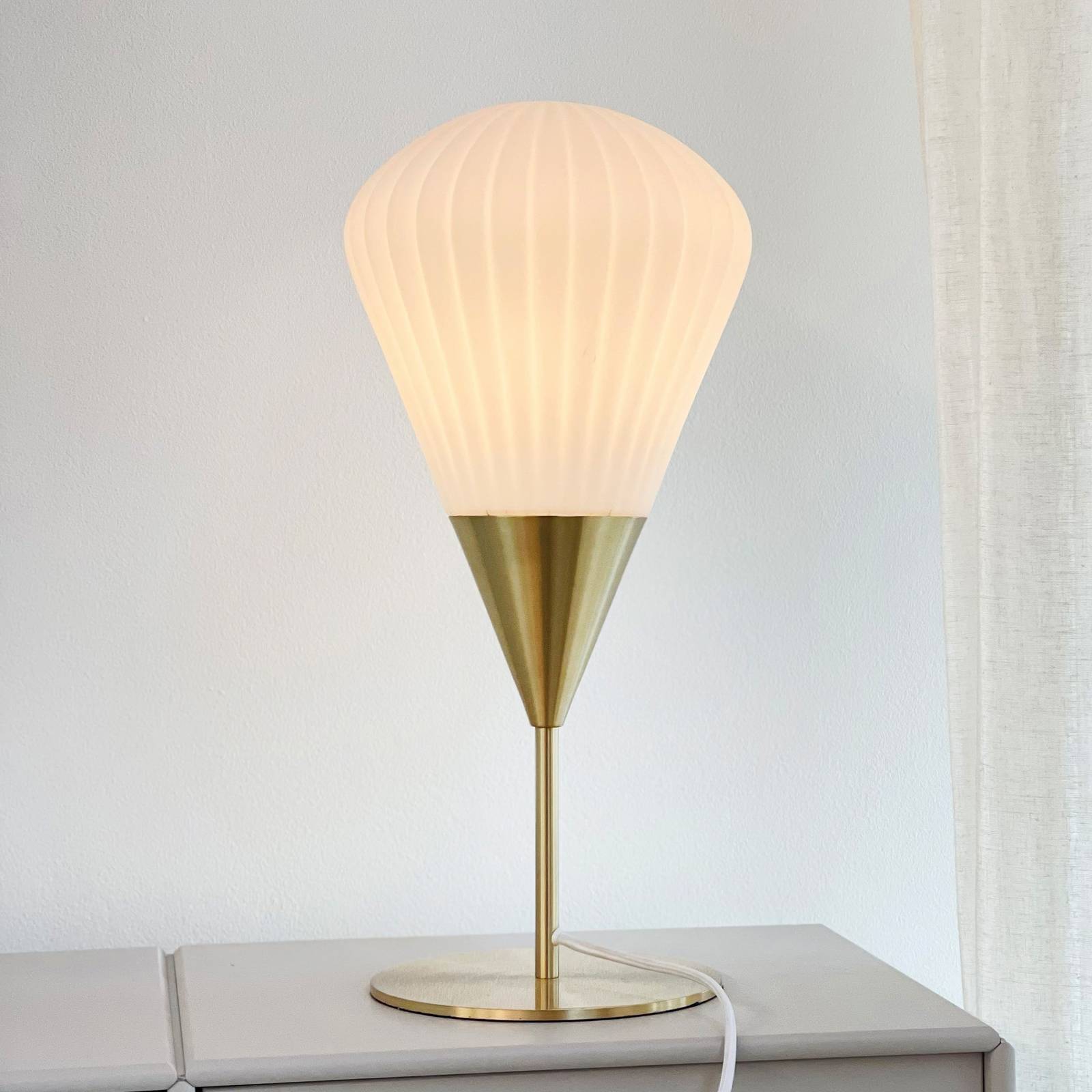 Dyberg Larsen tafellamp Ballon, wit/messingkleurig, 46 cm