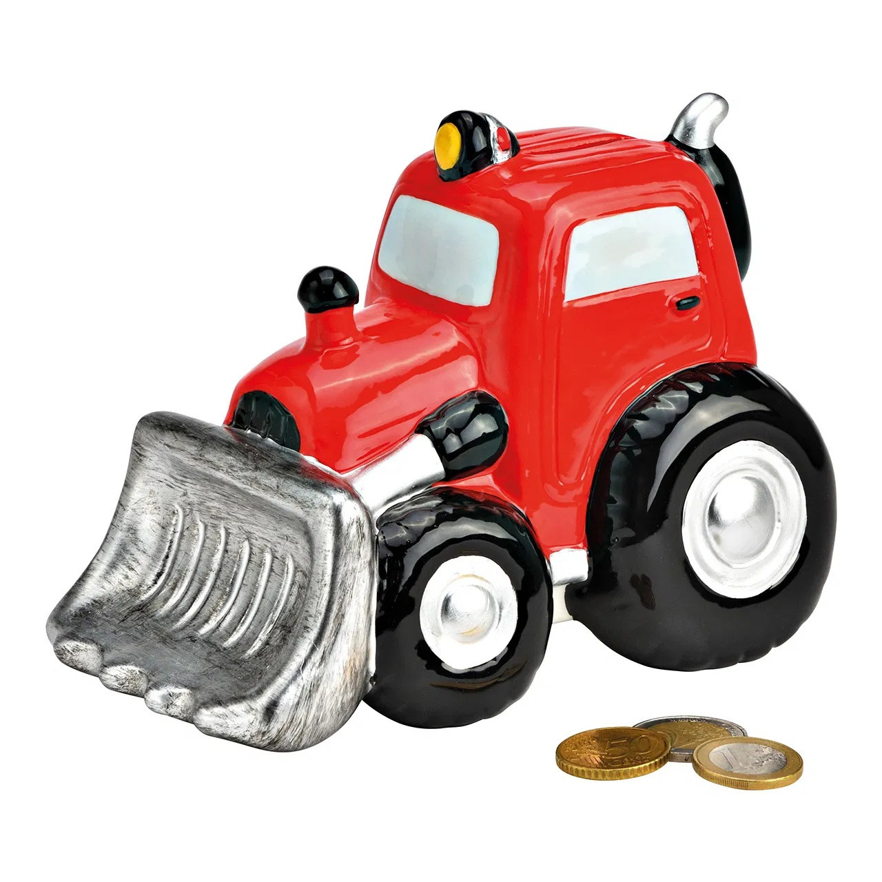G. Wurm Spaarpot voor kind/volwassenen - Voertuigen thema Tractor - keramiek - rood - 16 x 12 x 11 cm -