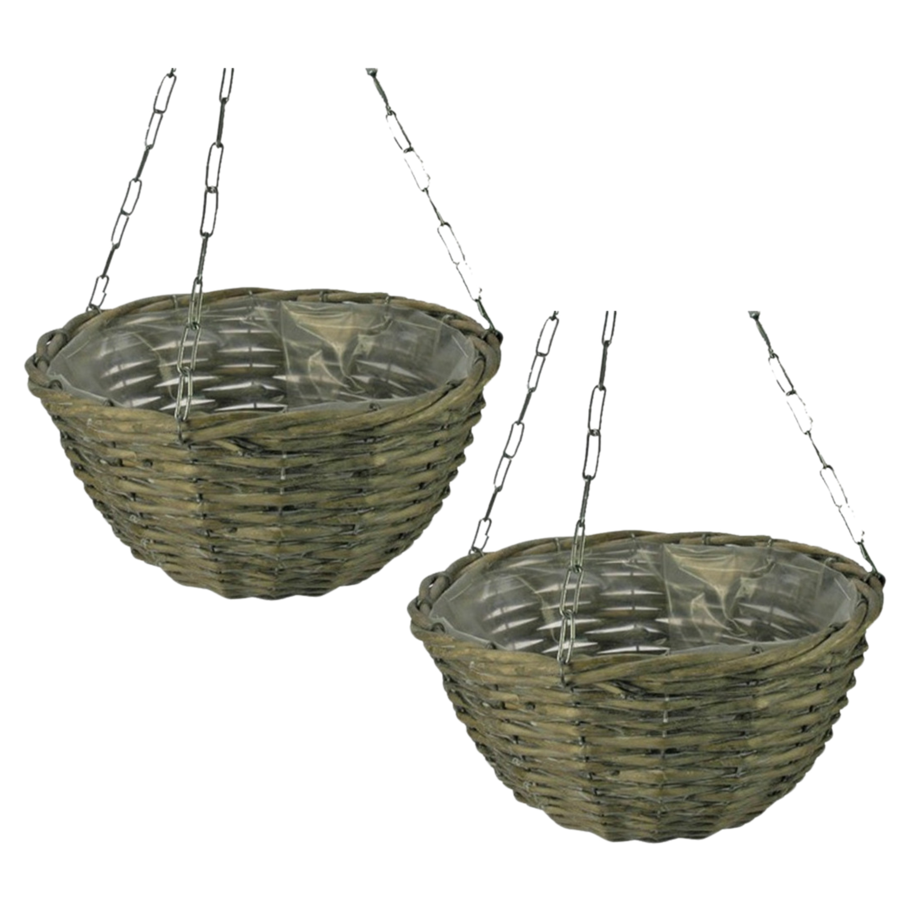 Van der Leeden Hangmand - 2x - D30 x H15 cm - gevlochten - hangende plantenbak - aan ketting - hanging basket -