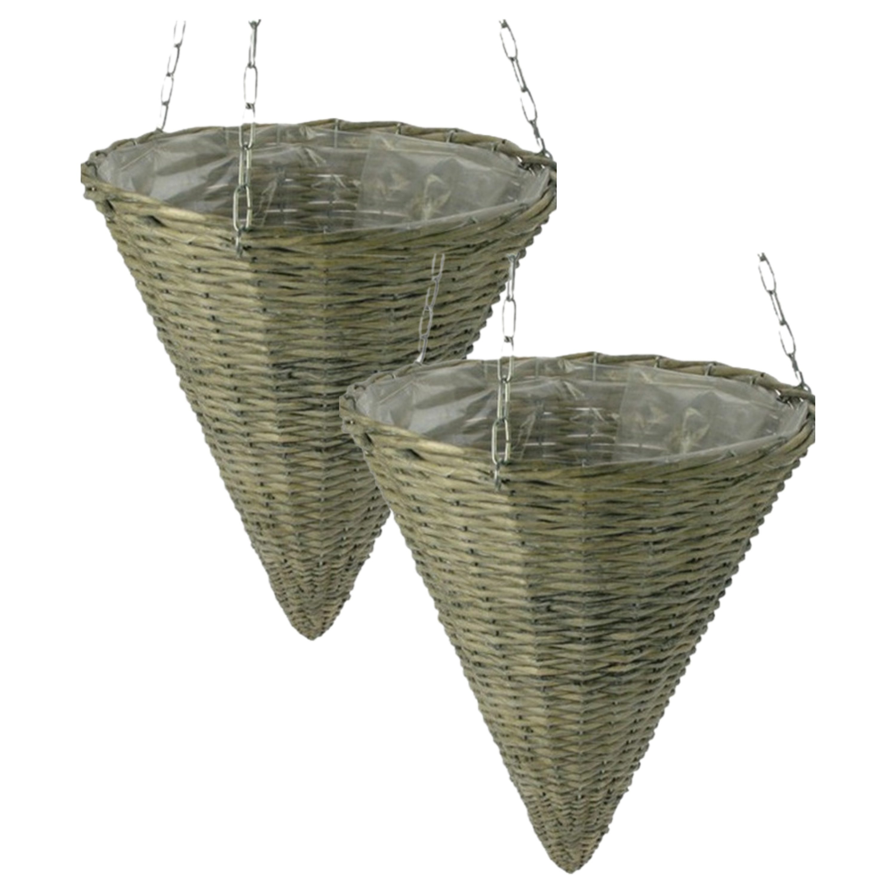 Van der Leeden Hangmand - 2x - D30 x H35 cm - rotan gevlochten - hangende plantenbak - aan ketting - hanging basket -