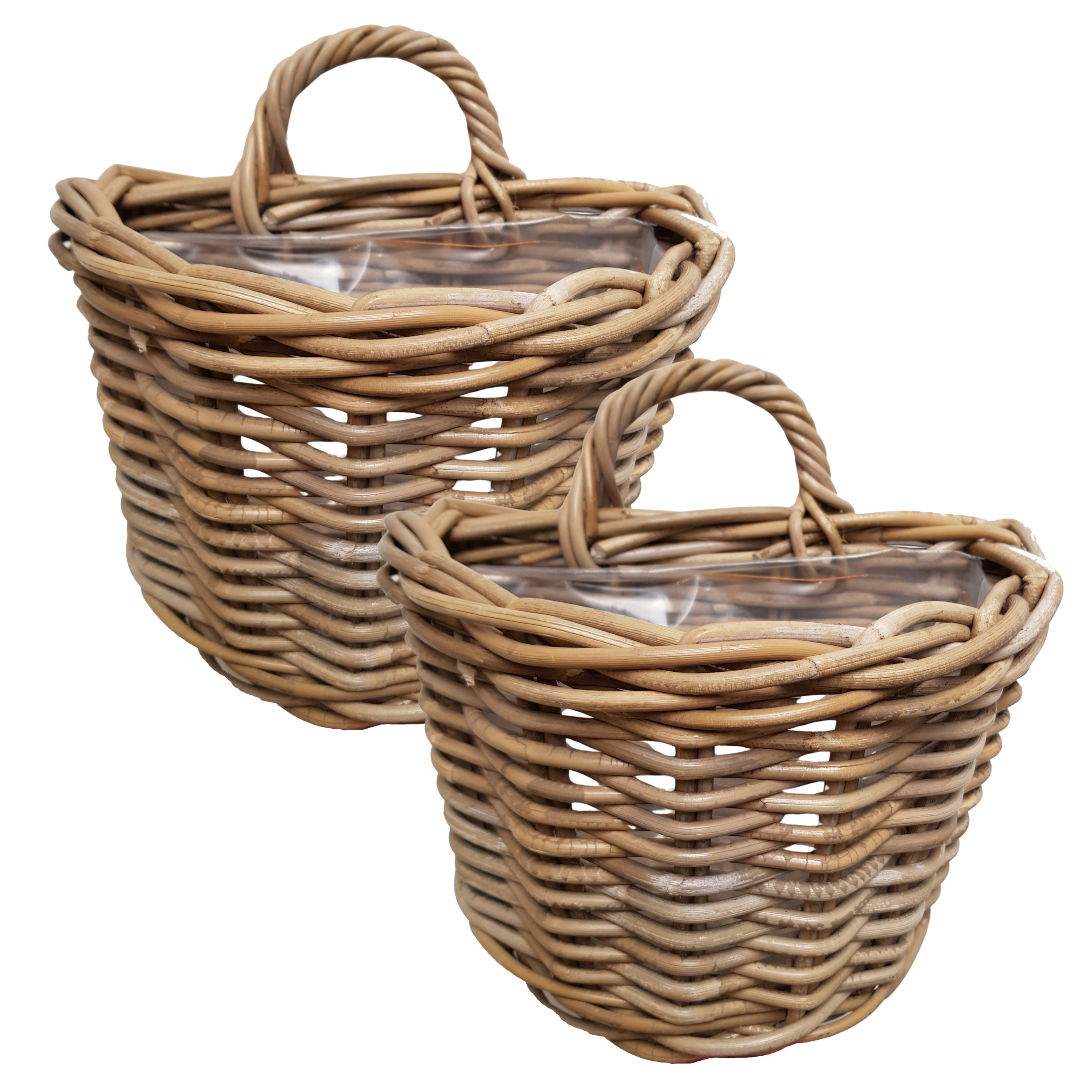 Van der Leeden Wandhanger mand - 2x - bruin - 29 x 18 x 20 cm - rotan - gevlochten - voor bloemen/planten -