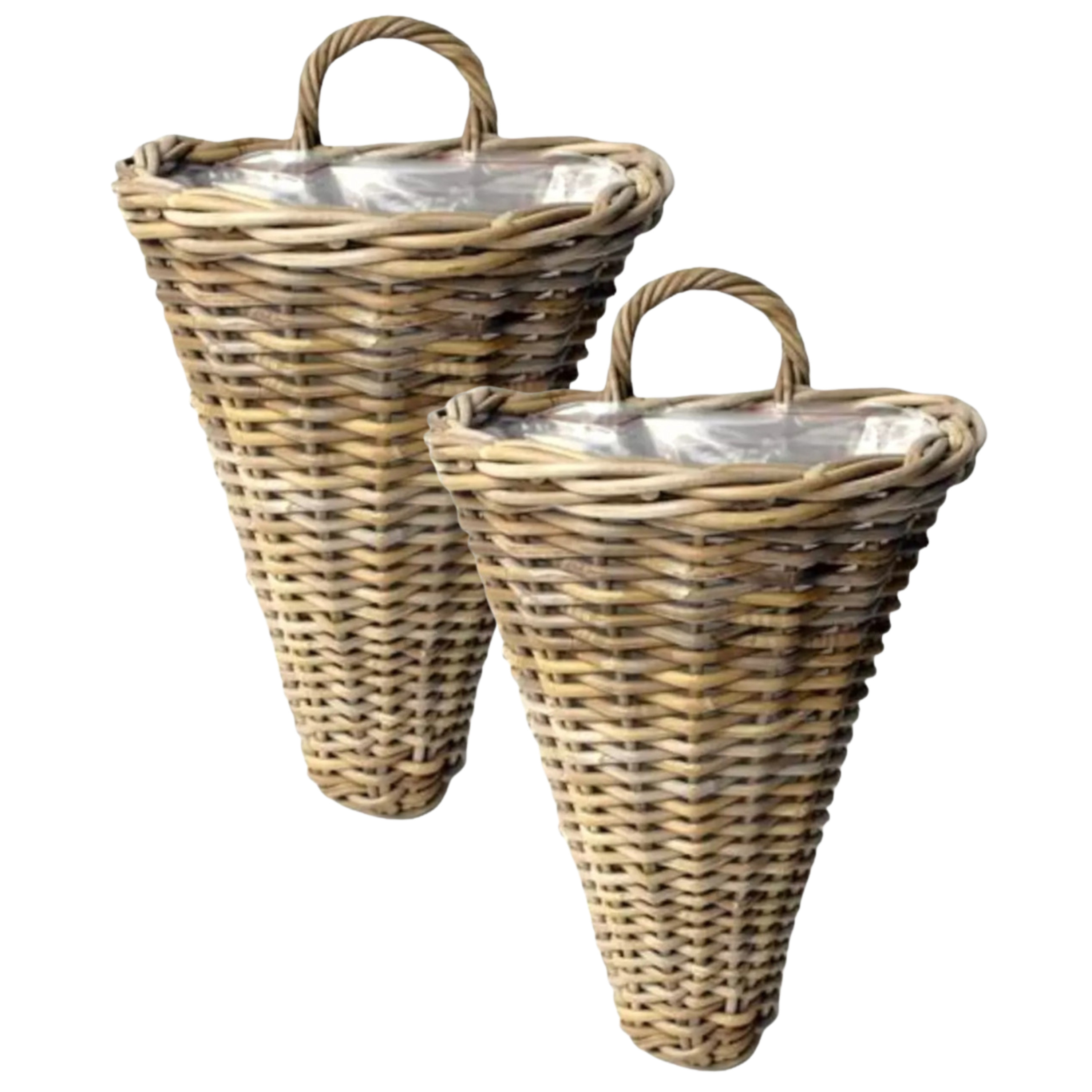 Van der Leeden Wandhanger mand - 2x - bruin - 30 x 26 x cm - rotan - gevlochten - voor bloemen/planten -