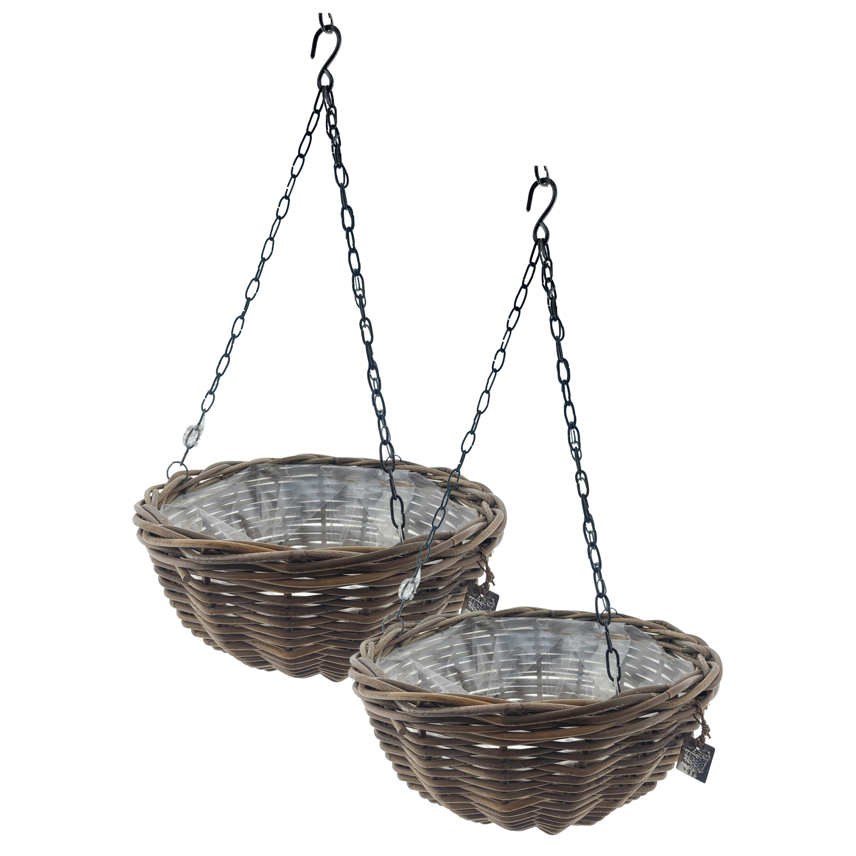Van der Leeden Hangmand - 2x - D30 cm - rotan gevlochten - hangende plantenbak - aan ketting - hanging basket -