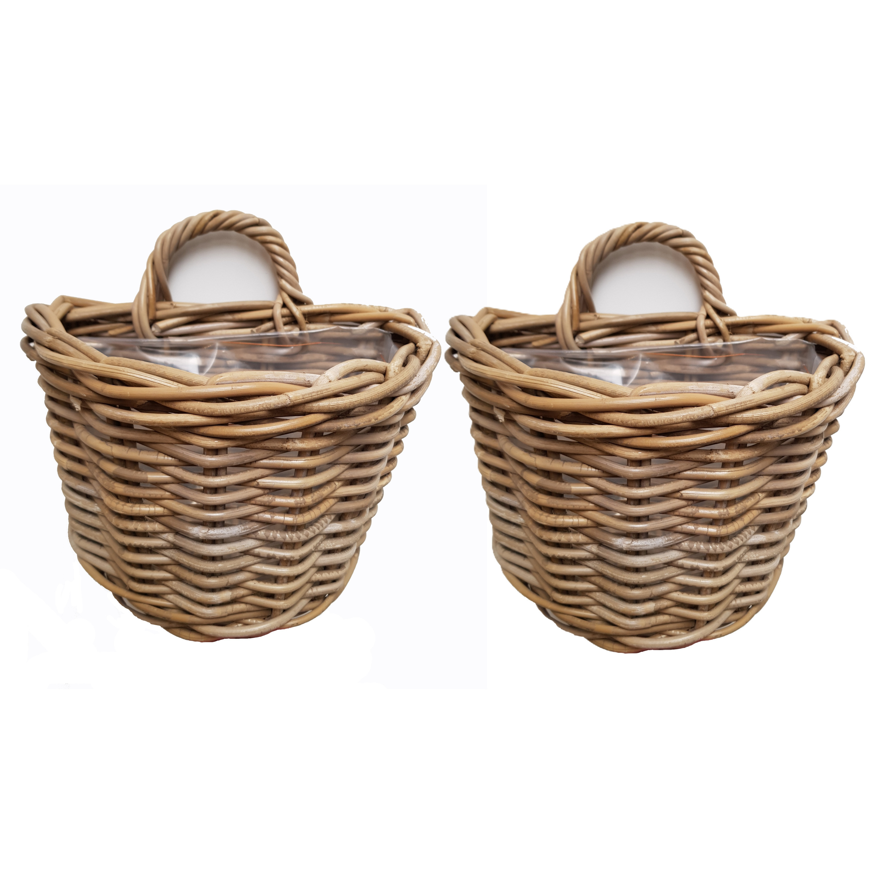Van der Leeden Wandhanger mand - 2x - bruin - x 24 x 25 cm - rotan - gevlochten - voor bloemen/planten -