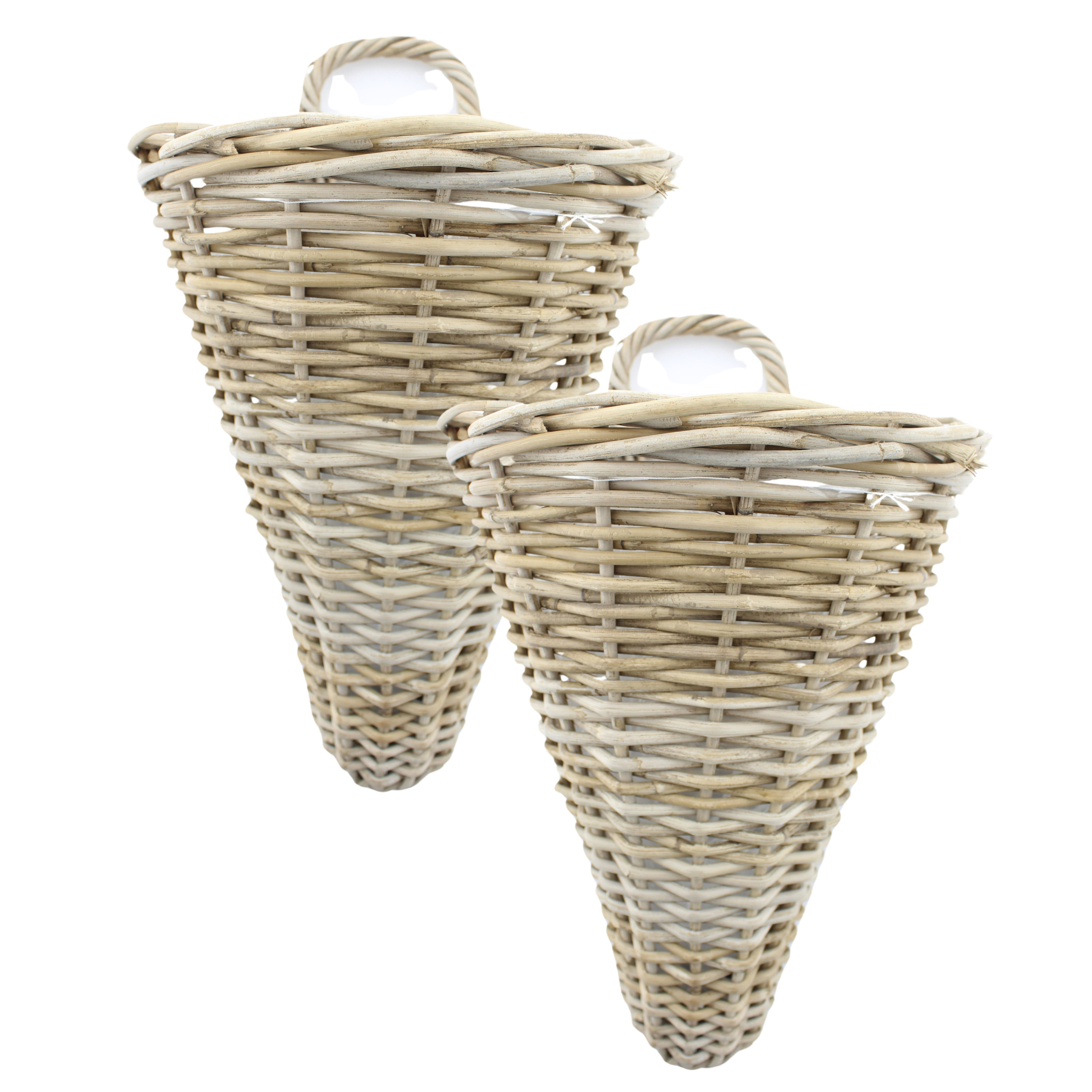 Van der Leeden Wandhanger mand - 2x - bruin - 35 x 30 x cm - rotan - gevlochten - voor bloemen/planten -