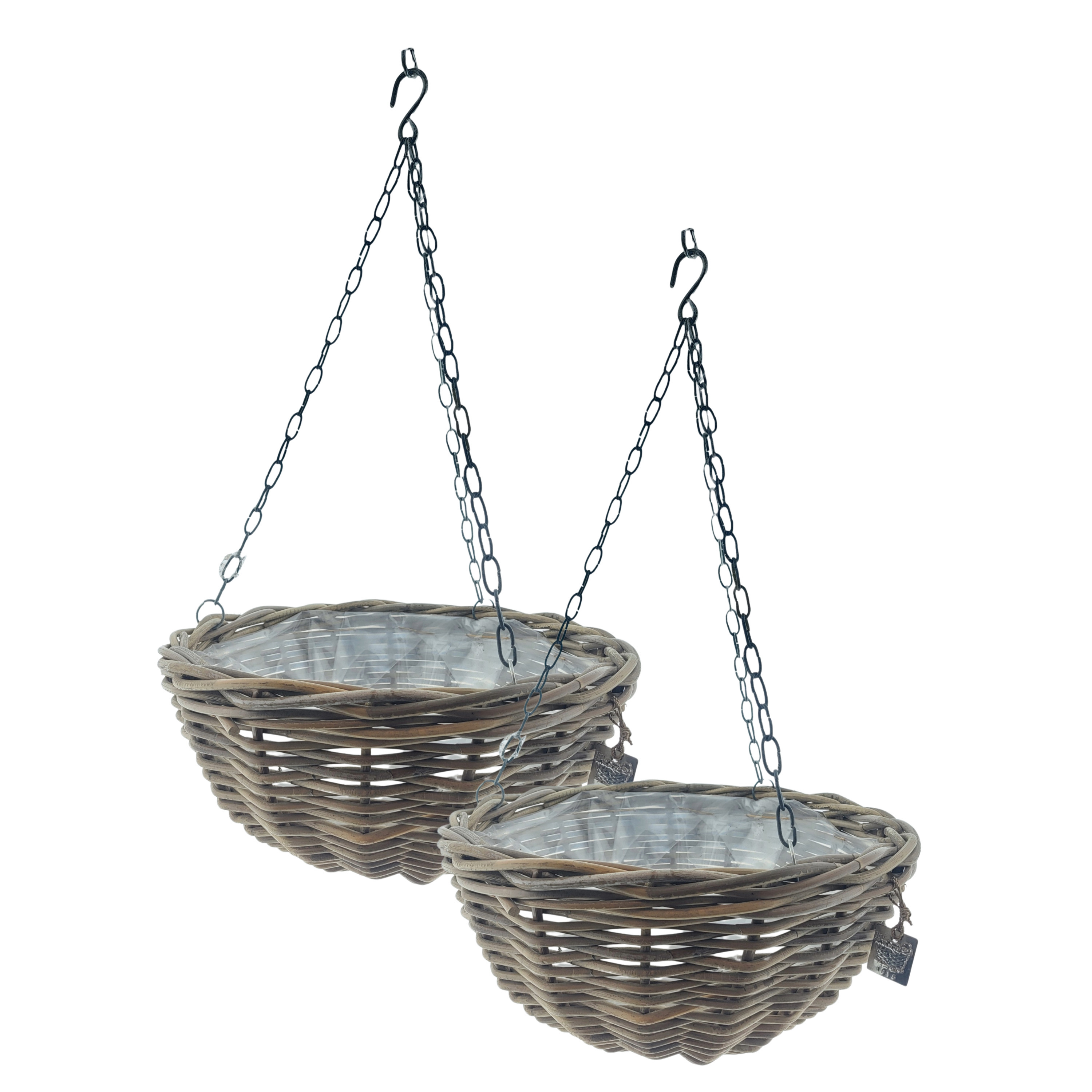 Van der Leeden Hangmand - 2x - D40 cm - rotan gevlochten - hangende plantenbak - aan ketting - hanging basket -