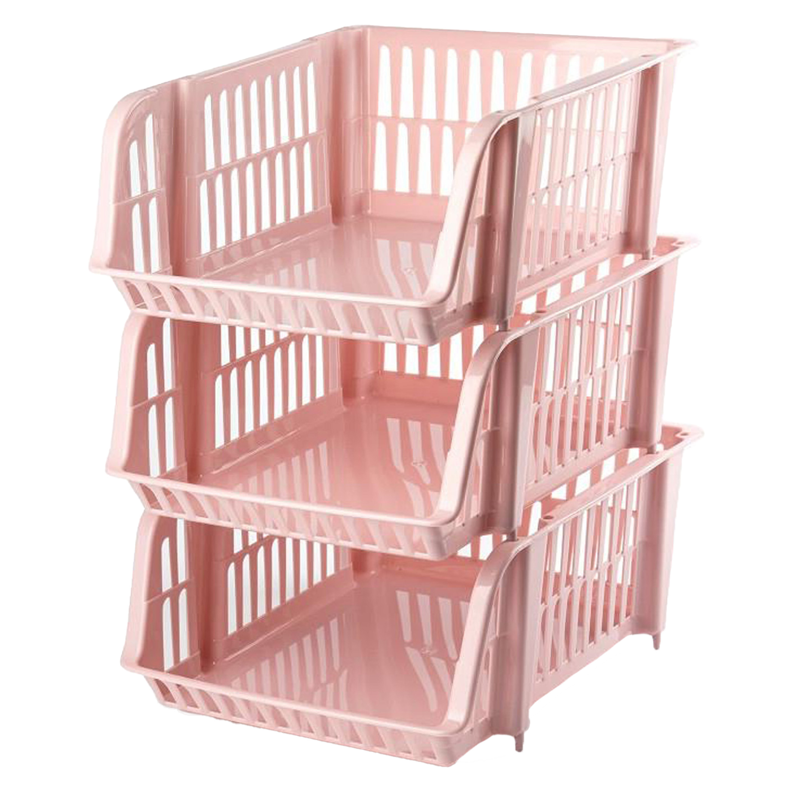 PlasticForte Stapelbare opbergmand - 3x - Oud roze - 16 liter - kunststof - x 28 x 15 cm -