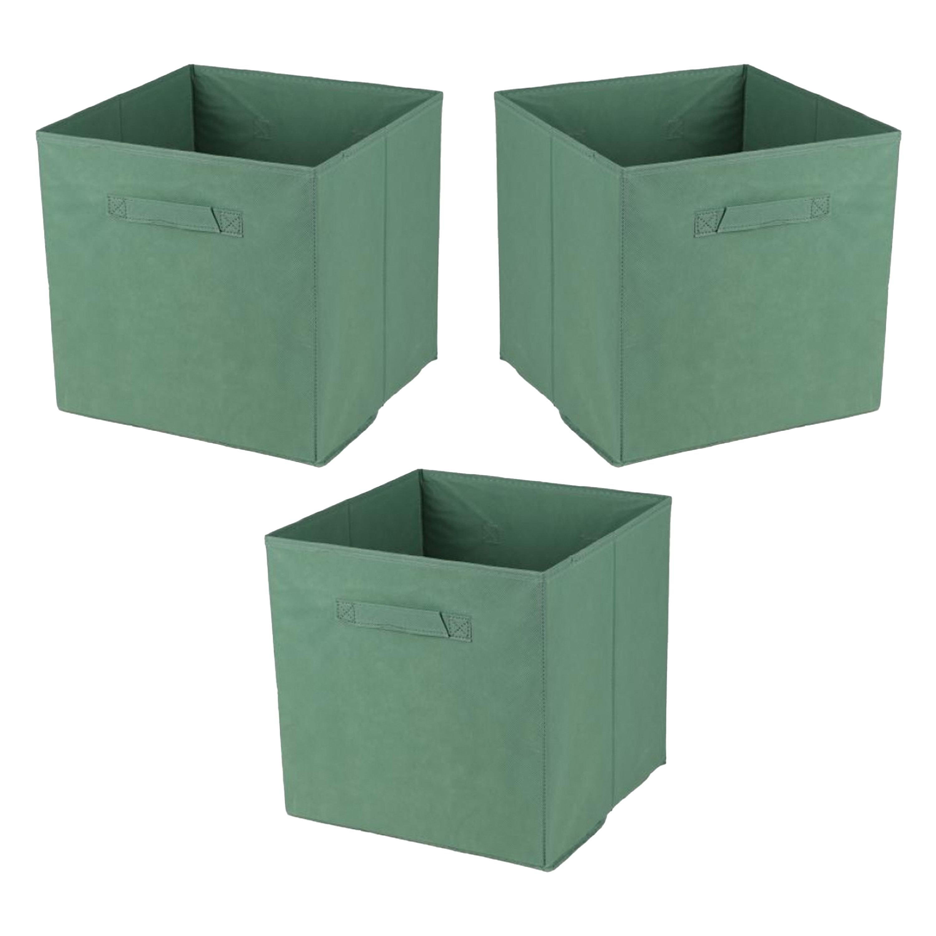 Urban Living Opbergmand/kastmand Square Box - 3x - karton/kunststof - 29 liter - groen - 31 x 31 x 31 cm -