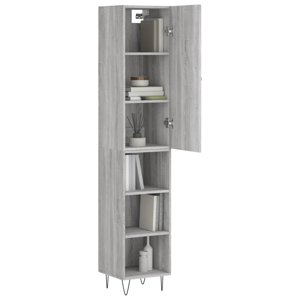 vidaXL Hoge kast 34,5x34x180 cm bewerkt hout grijs sonoma eikenkleurig