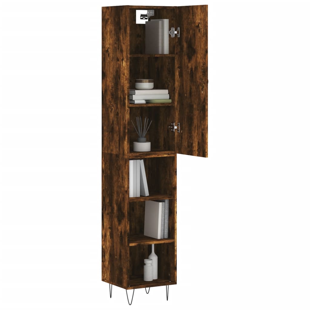 vidaXL Hoge kast 34,5x34x180 cm bewerkt hout gerookt eikenkleurig