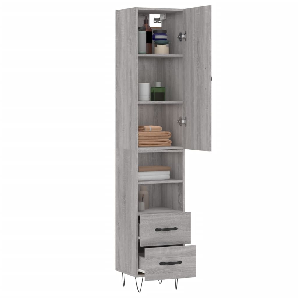 vidaXL Hoge kast 34,5x34x180 cm bewerkt hout grijs sonoma eikenkleurig
