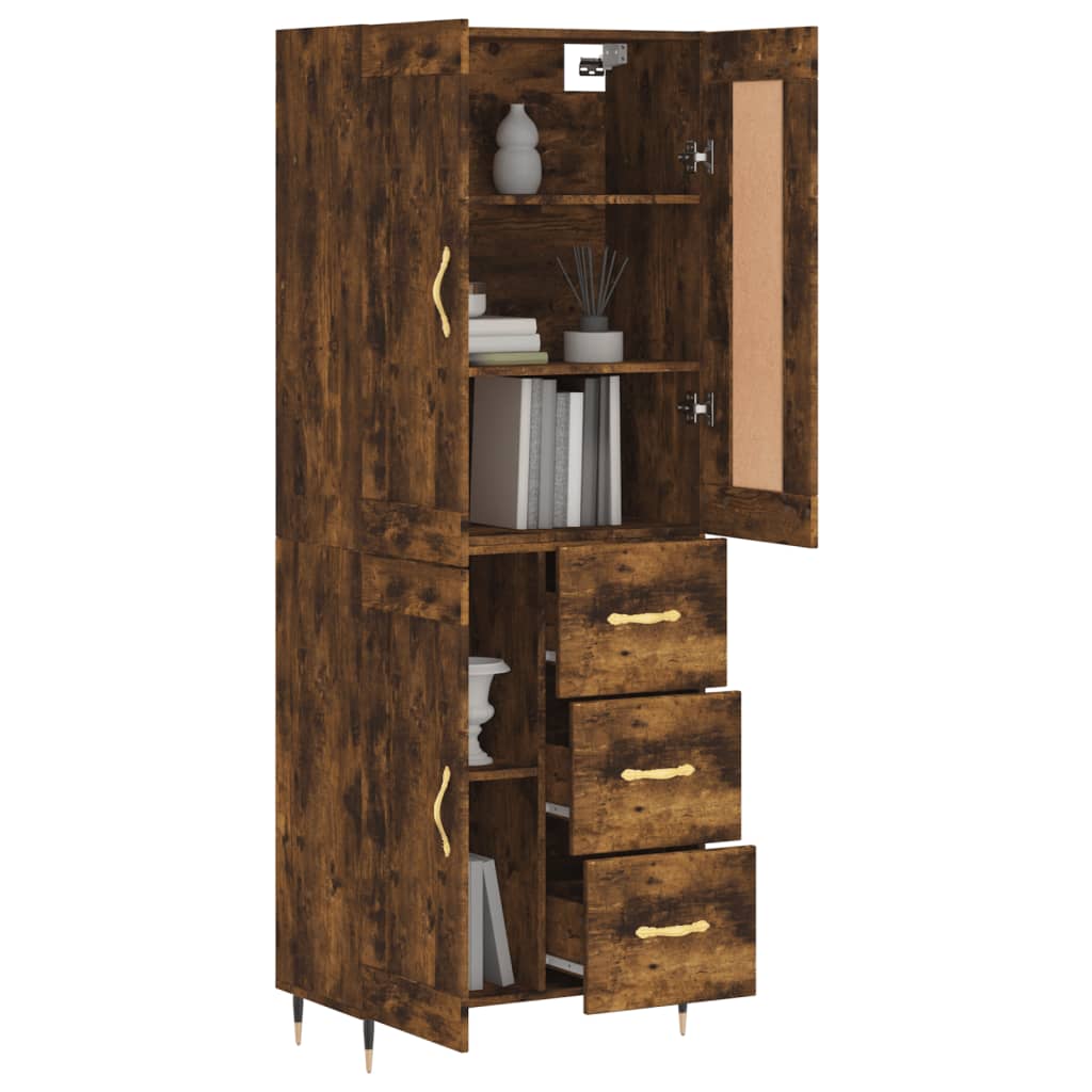 vidaXL Hoge kast 69,5x34x180 cm bewerkt hout gerookt eikenkleurig