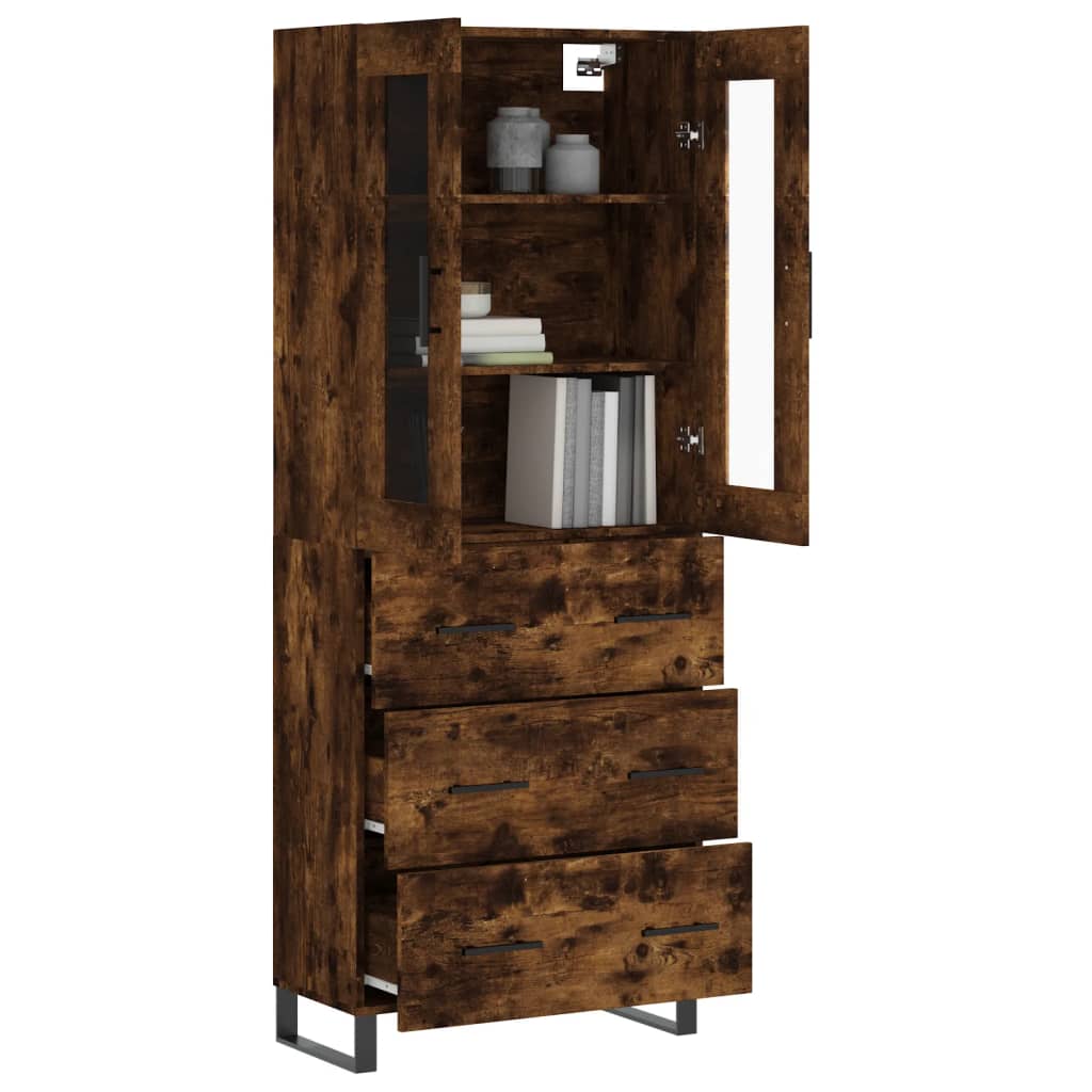vidaXL Hoge kast 69,5x34x180 cm bewerkt hout gerookt eikenkleurig