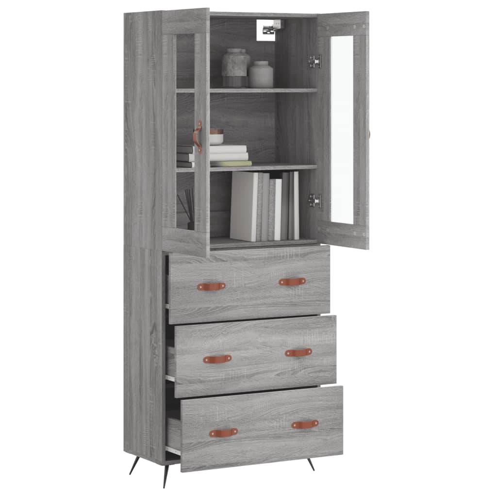 vidaXL Hoge kast 69,5x34x180 cm bewerkt hout grijs sonoma eikenkleurig