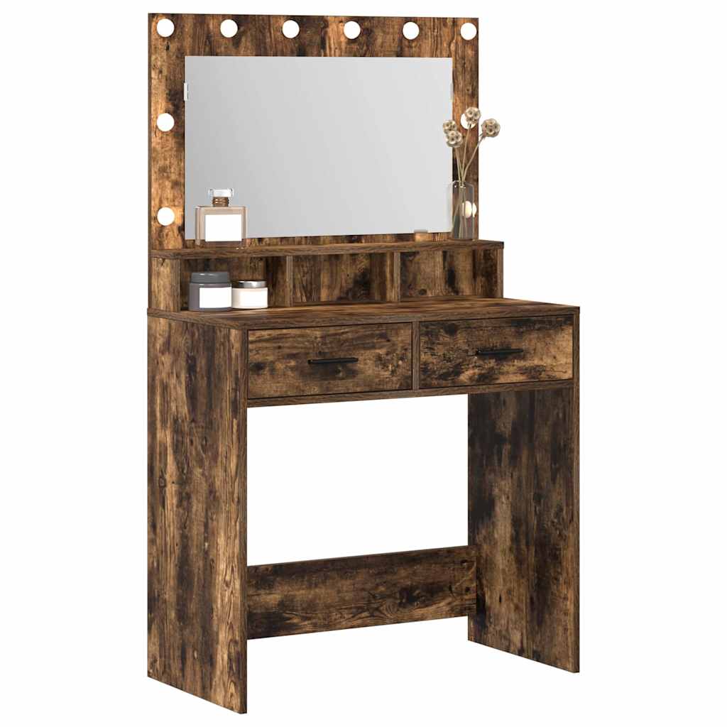 vidaXL Make-up Tafel met LED Verlichting - Geroosterd Eiken 79x41x135 cm