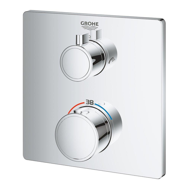 Grohe Grohtherm afbouwdeel voor inbouw badkraan thermostatisch met omstel douche en baduitloop rechthoekig chroom 24080000