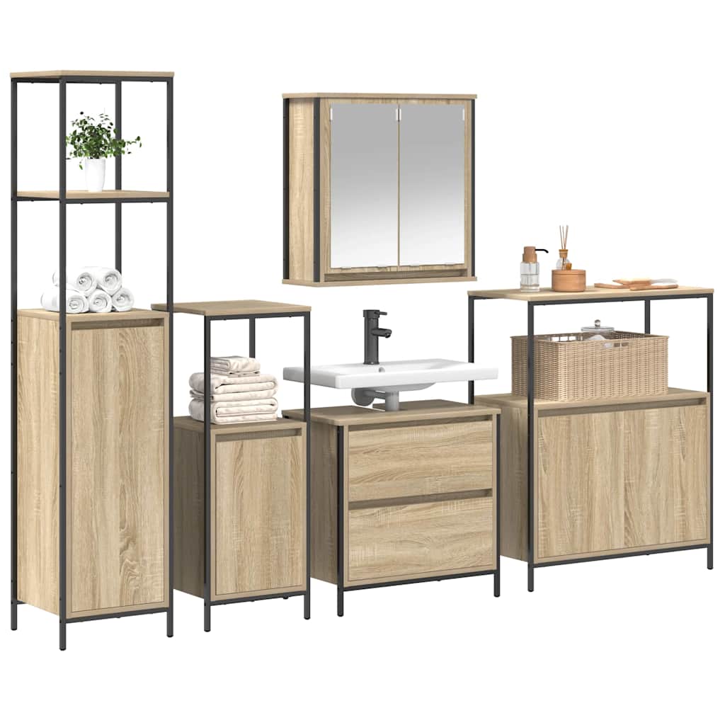 vidaXL 5-delige Badkamermeubelset bewerkt hout sonoma eikenkleurig