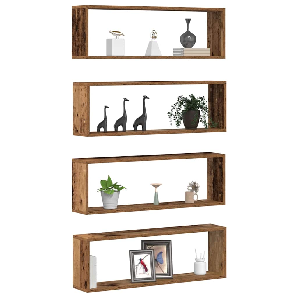 vidaXL Wandplanken 4 stuks Oud Hout 80x15x26 cm Bewerkt Hout