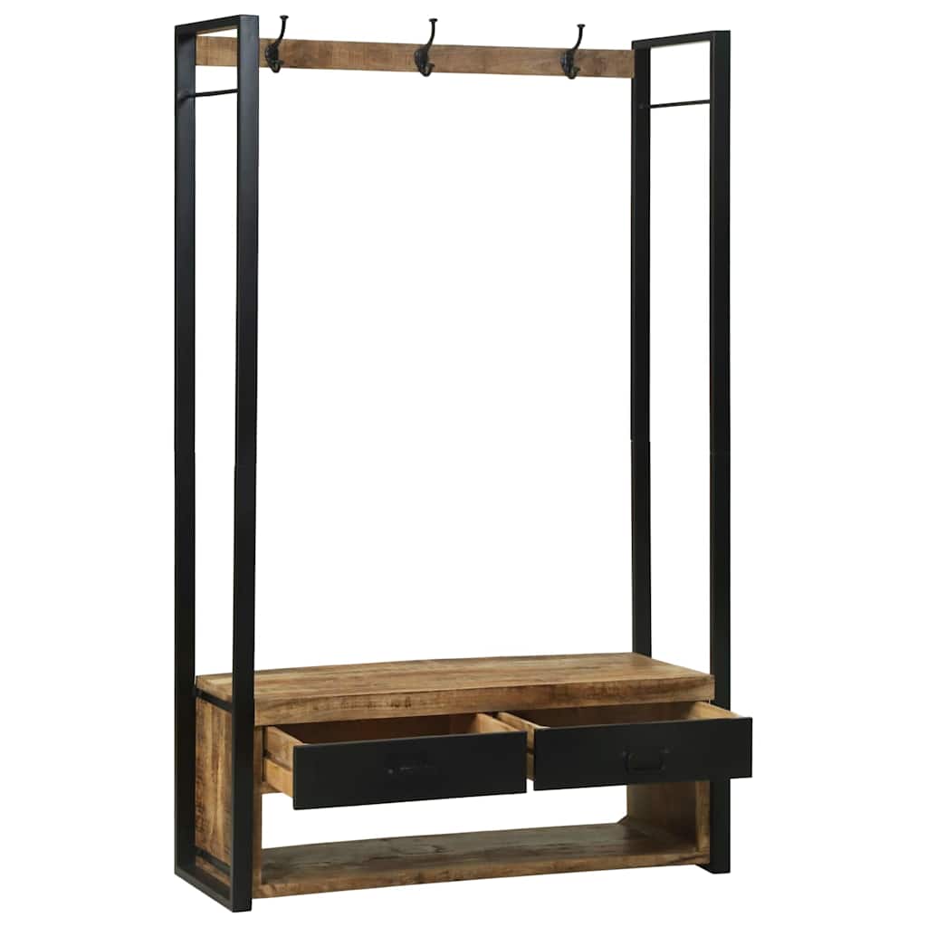 vidaXL Kledingrek met Haken en Planken 110x40x185 cm Massief Ruw Hout Mango