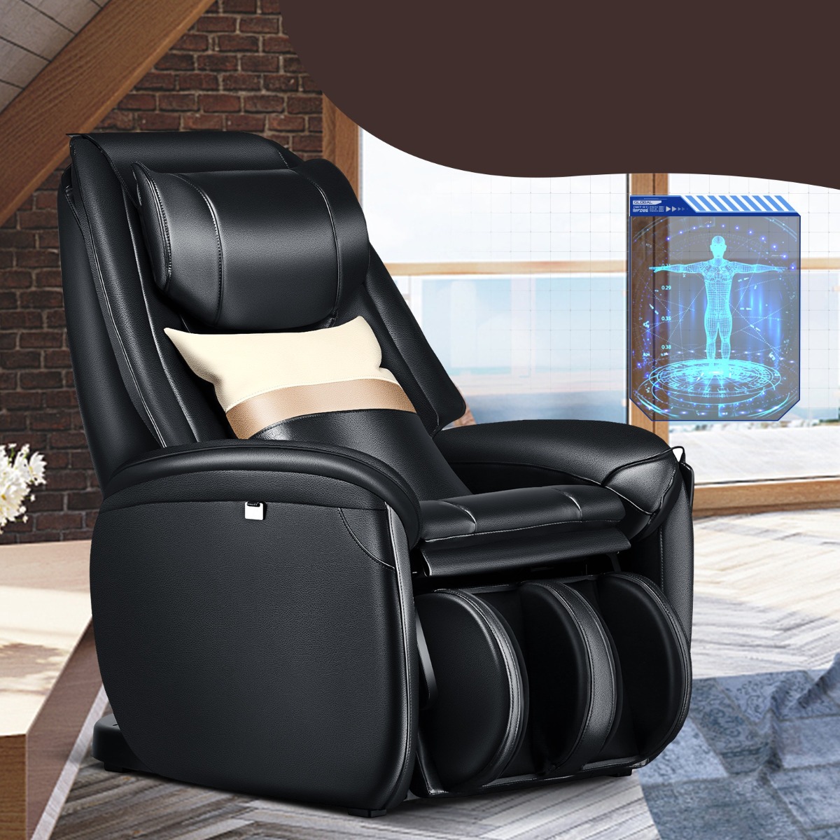 Costway Zero Gravity SL Spur Massagestoel Ligstoel met Volledige Lichaamsmassage Rugverwarming Zwart