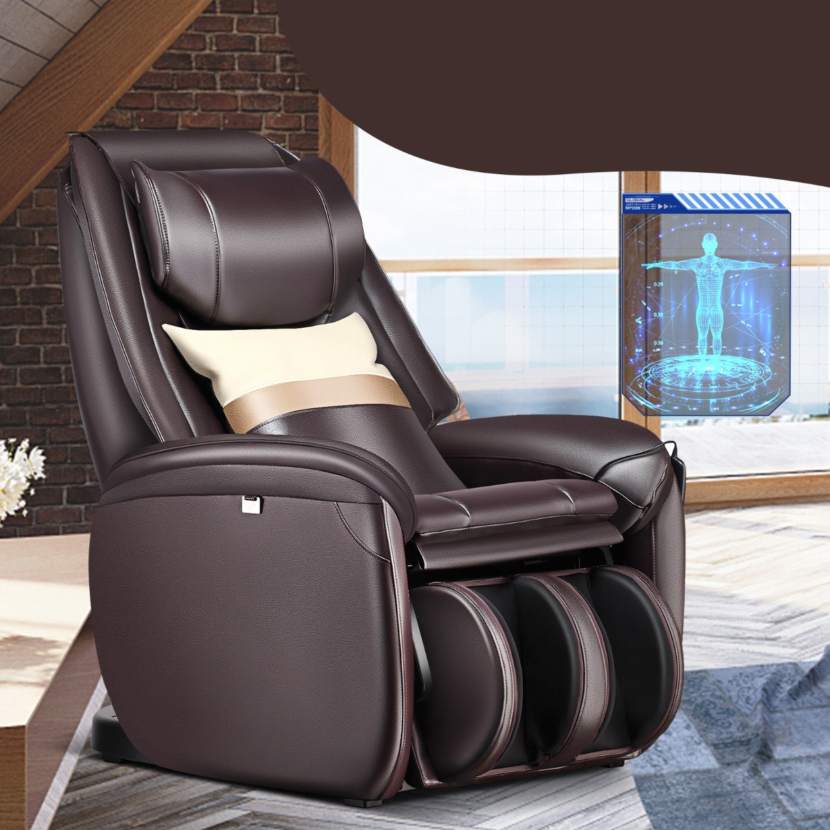 Costway Zero Gravity SL Spur Massagestoel Ligstoel met Hele Lichaamsmassage Rugverwarming Bruin