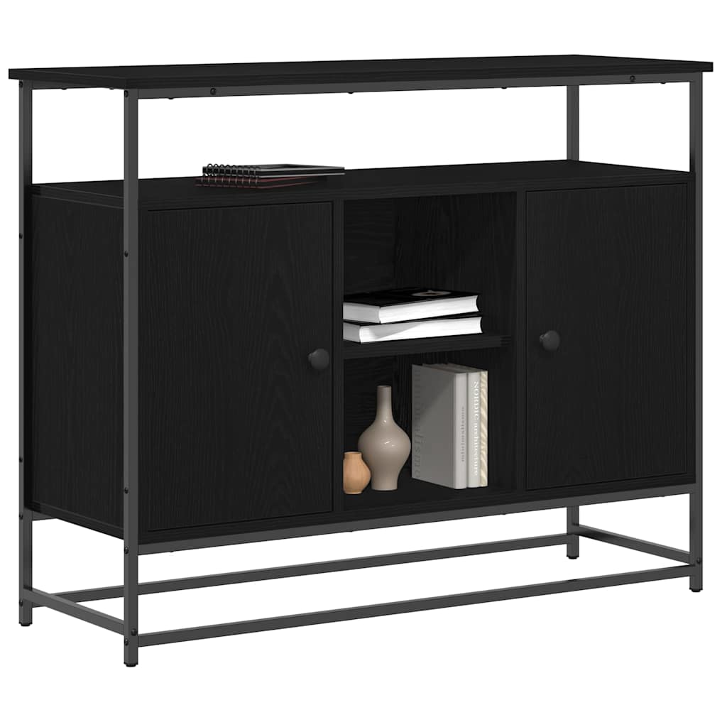 vidaXL Dressoir 100x35x80 cm bewerkt hout en staal zwart eikenkleurig