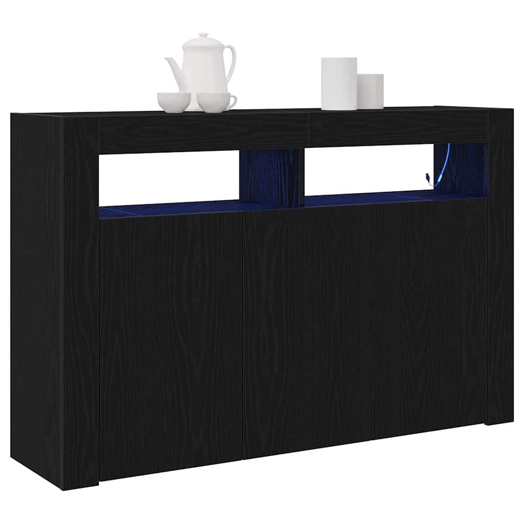 vidaXL Dressoir met LED-verlichting - Zwart Eiken 116x30x75 cm