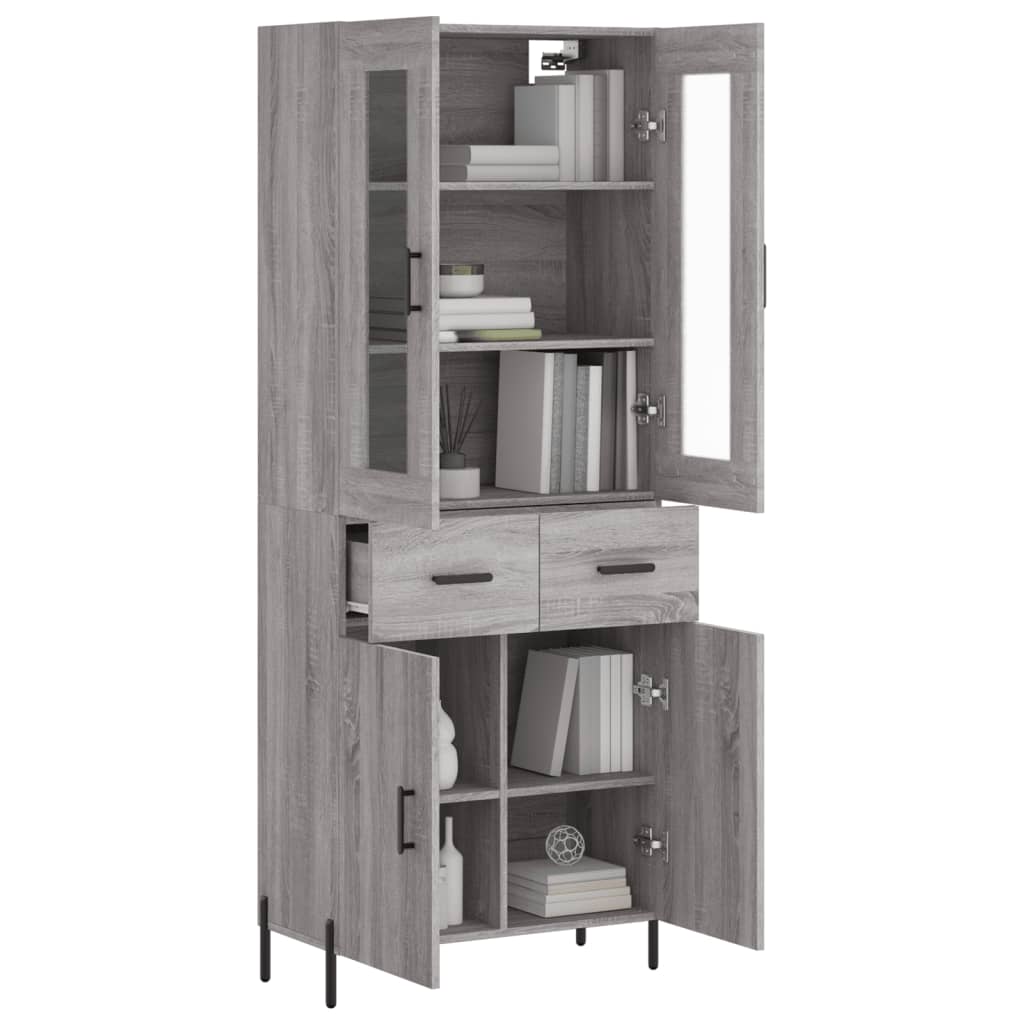 vidaXL Hoge kast 69,5x34x180 cm bewerkt hout grijs sonoma eikenkleurig