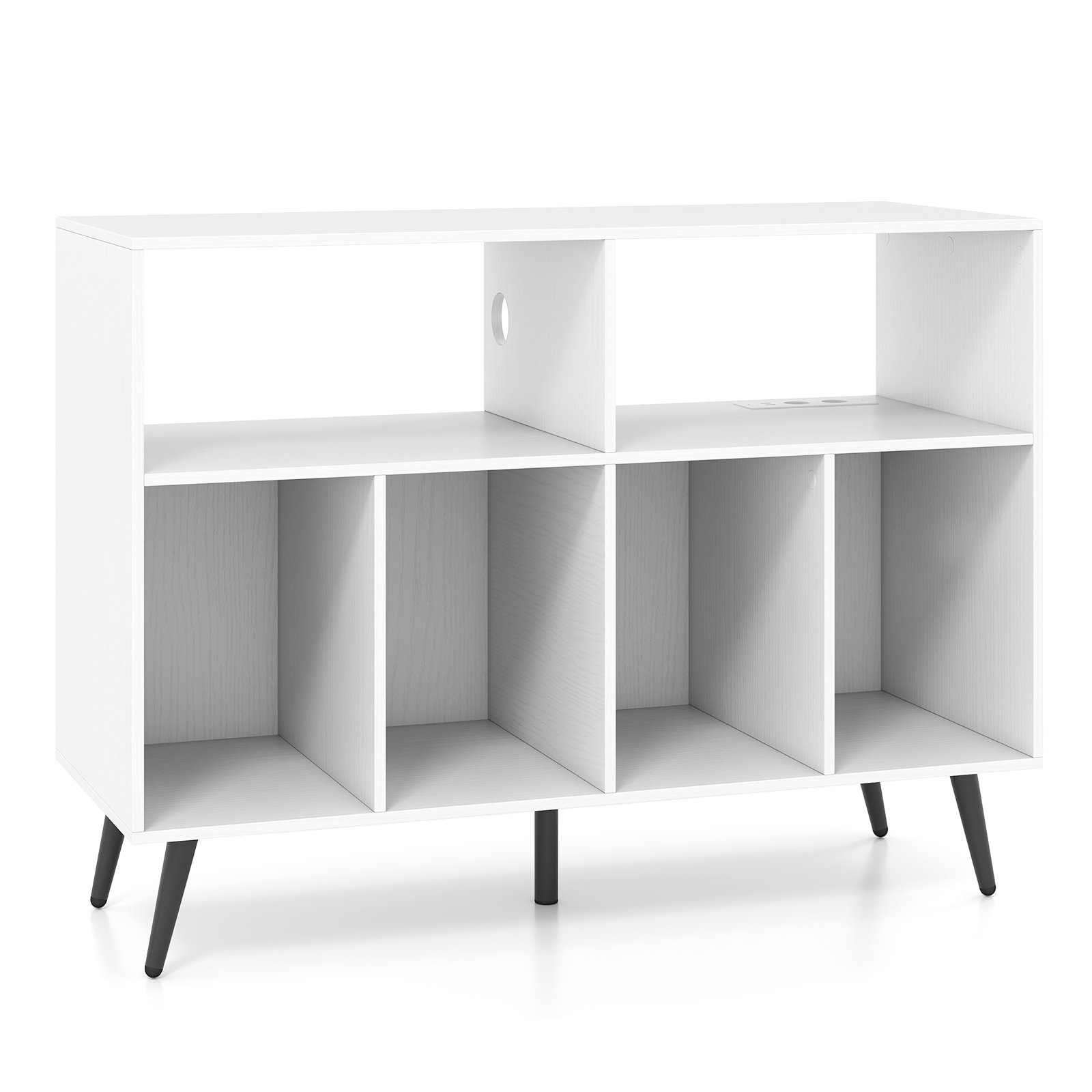 Costway Platenstandaard met Oplaadstation Platenstandaard met Vinylopslagrekken Wit