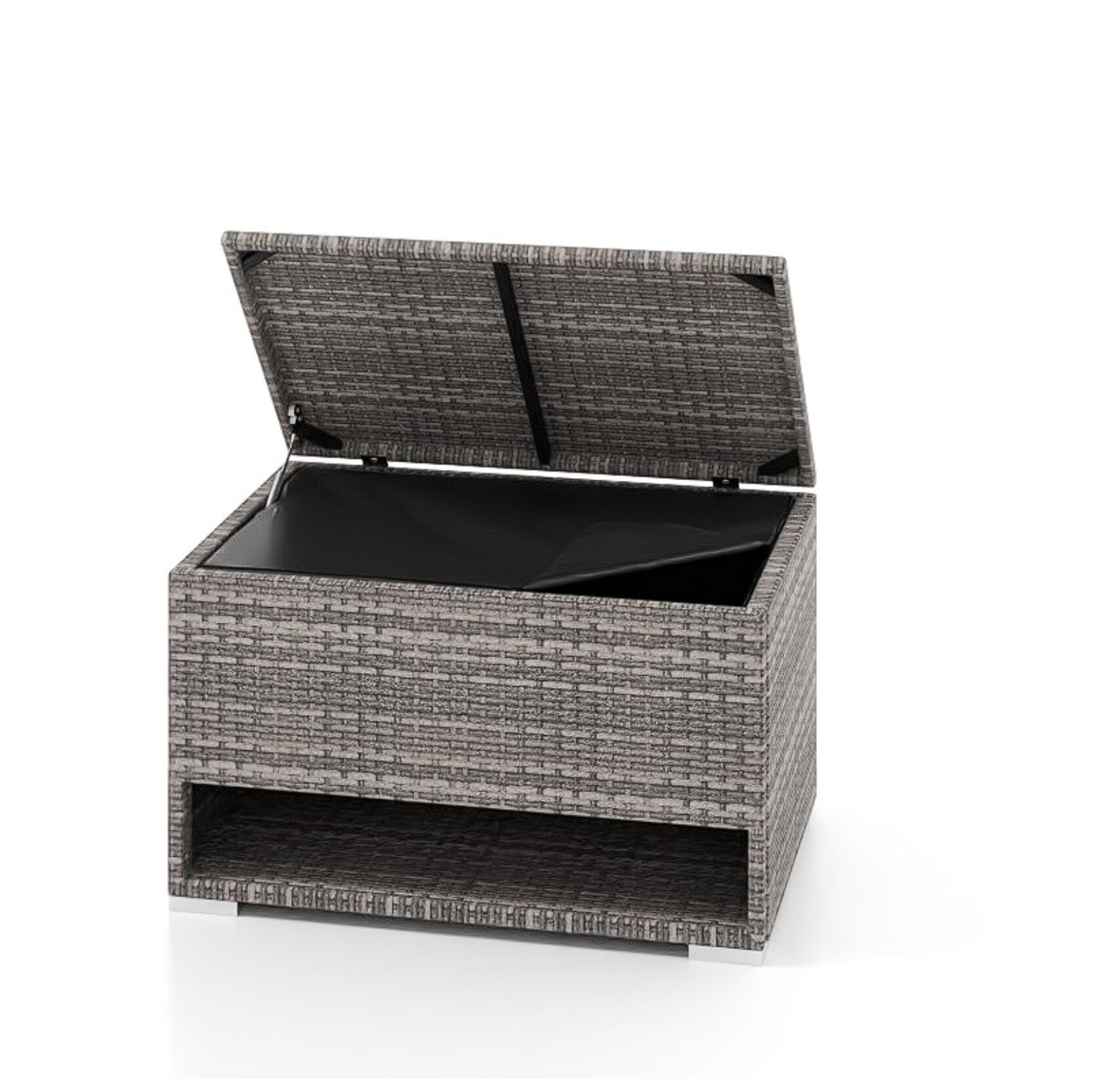 Costway Tuinbox met Schoenenrek Polyrattan Kussenbox Weerbestendig met Beschermvoering & Deksel 186L 95 x 60 x 58 cm Grijs