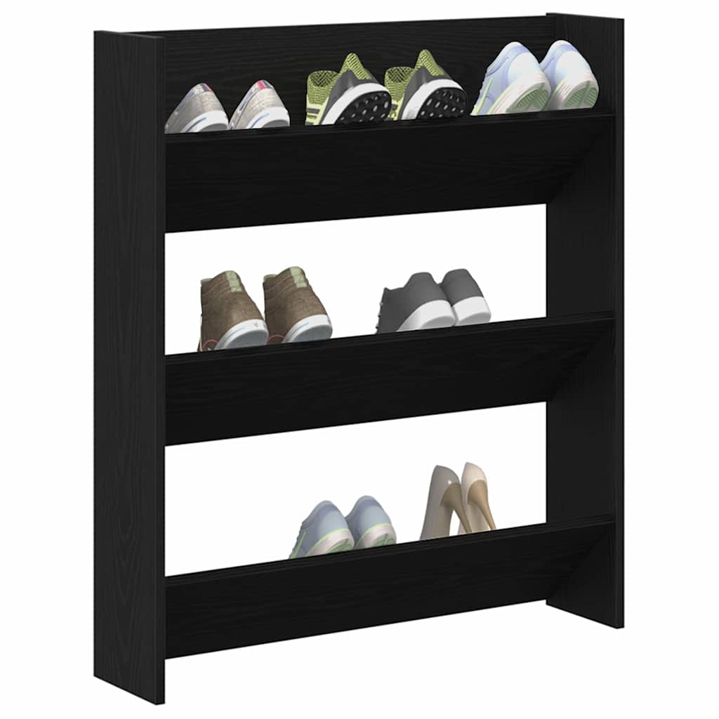 vidaXL Wand schoenenkast - Zwart eiken, 80 x 18 x 90 cm, gemaakt van gefabriceerd hout
