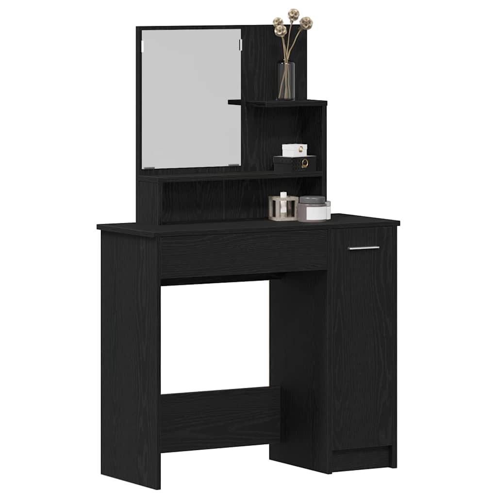 vidaXL Zwarte Eikenhouten Kaptafel met Spiegel - 86.5 x 35 x 136 cm