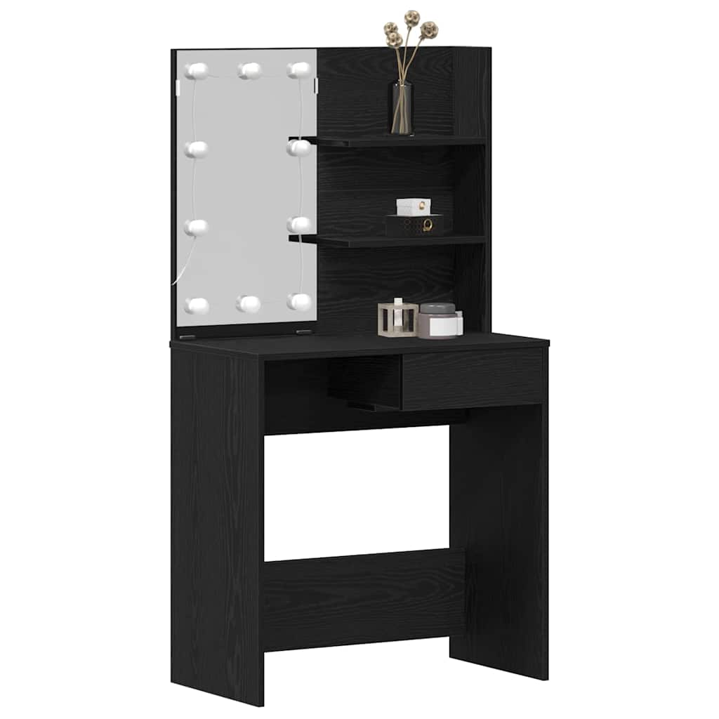 vidaXL LED Kaptafel in Zwart Eiken - 74.5x40x141 cm, Gemaakt van Bewerkt Hout
