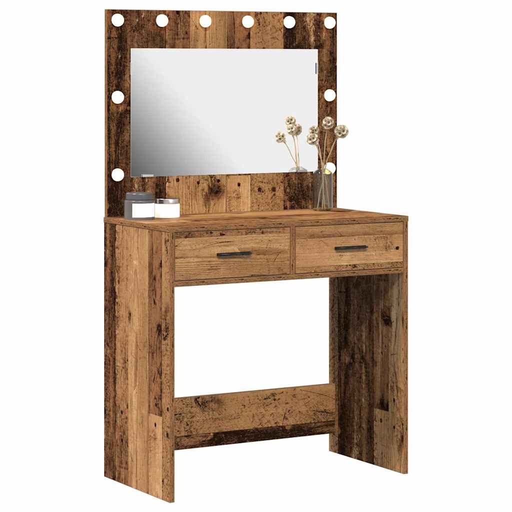 vidaXL Make-uptafel met LED-verlichting - Oud Hout 78,5x41x135 cm
