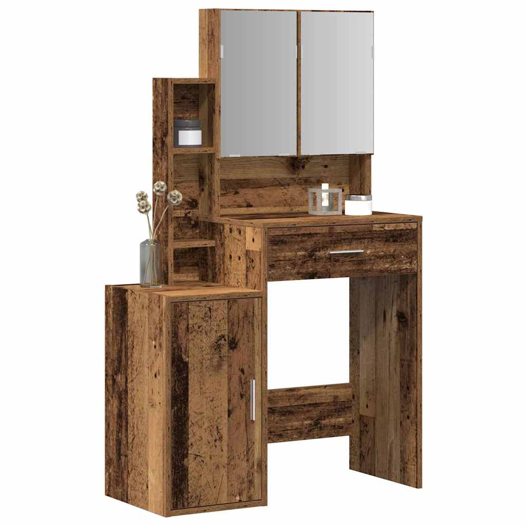 vidaXL Kaptafel met spiegel en LED bewerkt hout oud houtkleurig