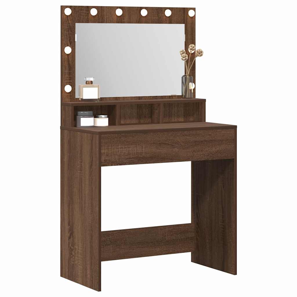 vidaXL Bruine Eiken Kaptafel met LED-lampjes, 79x41x135 cm