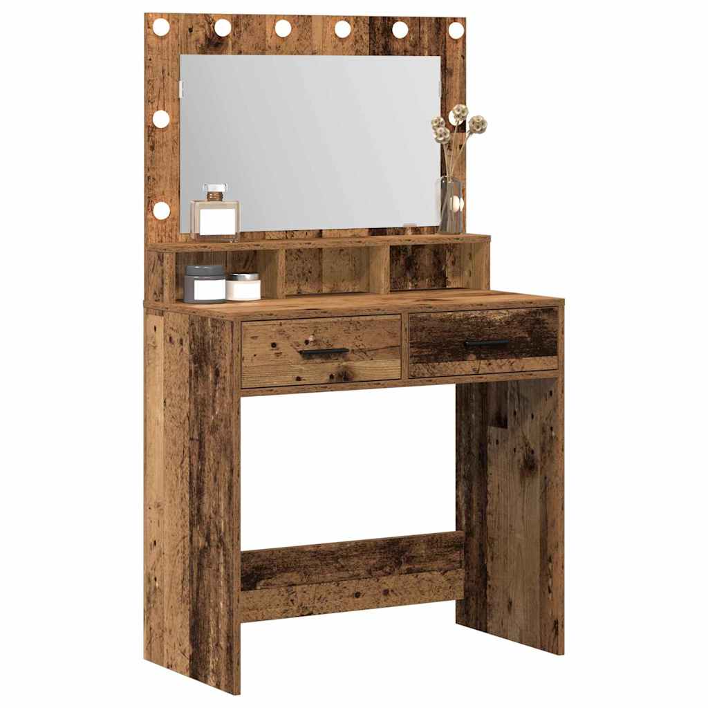 vidaXL Make-uptafel met LED-verlichting - Rustiek Hout - 79x41x135 cm