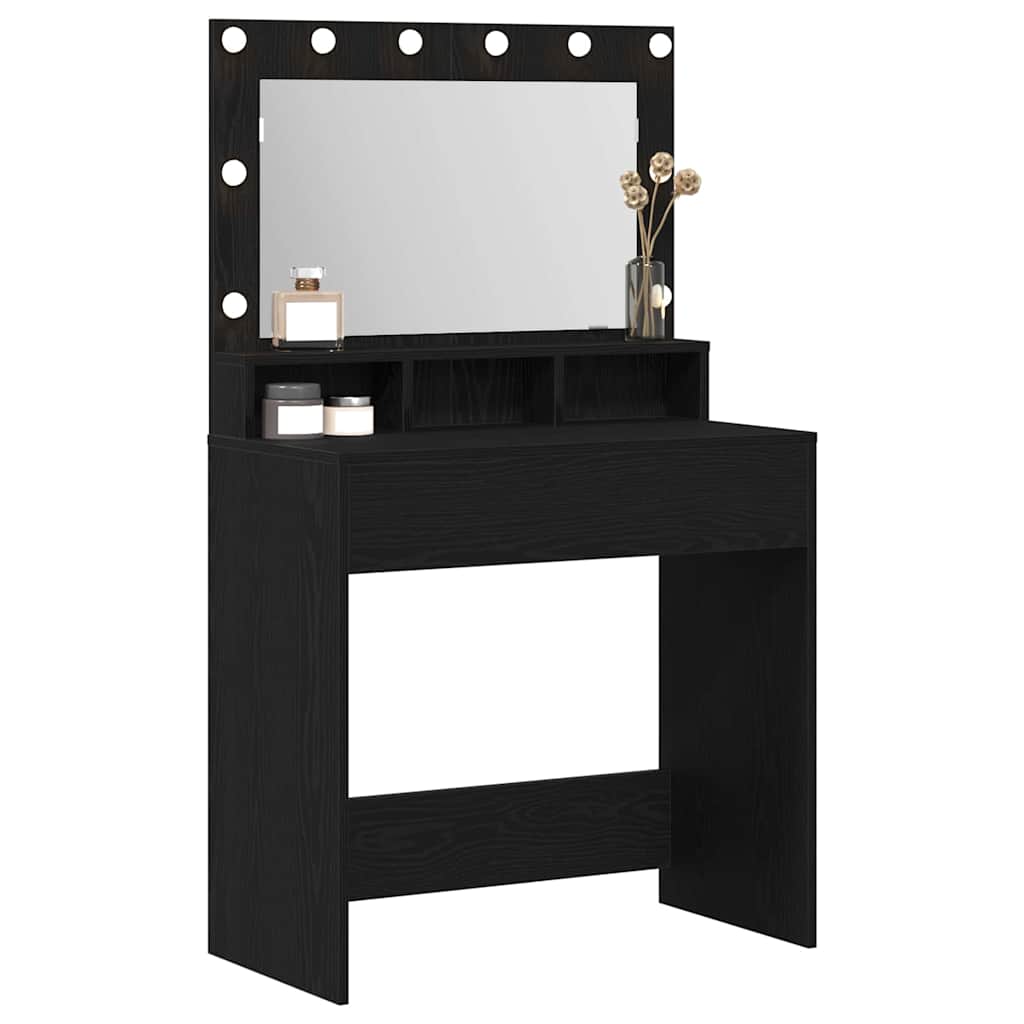 vidaXL Zwarte Eiken Kaptafel met LED Verlichting 79x41x135 cm