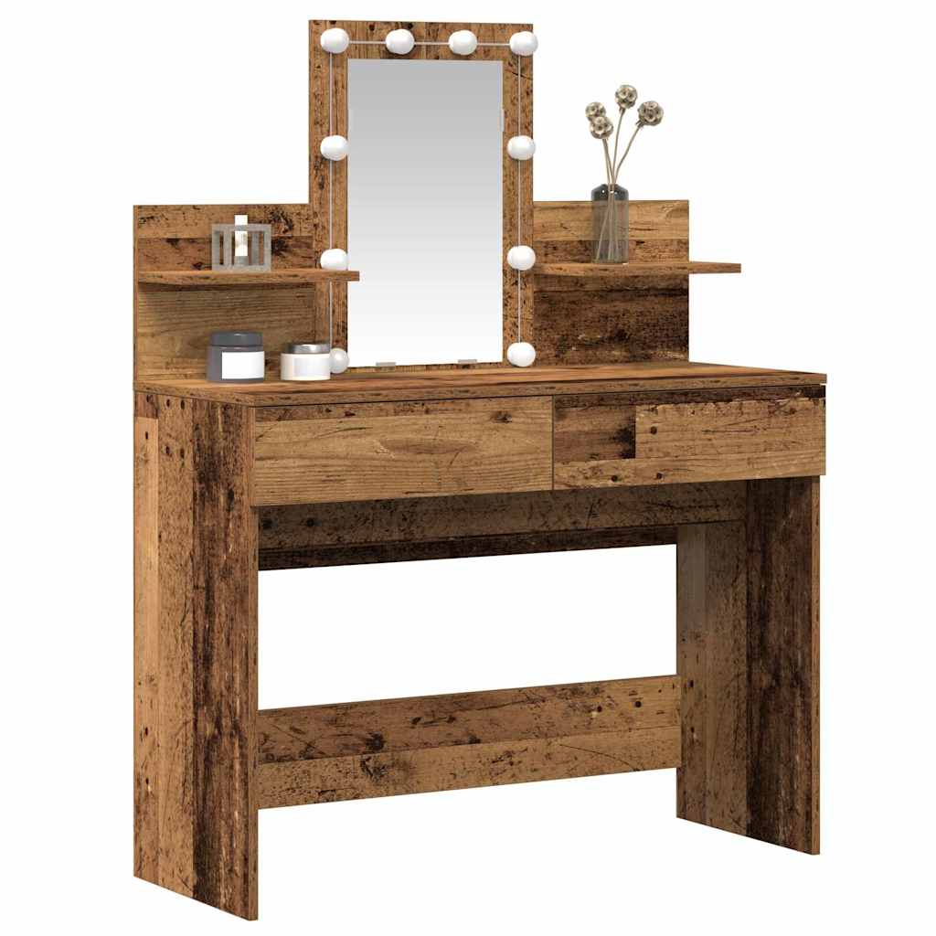 vidaXL Kaptafel met spiegel en LED bewerkt hout oud houtkleurig