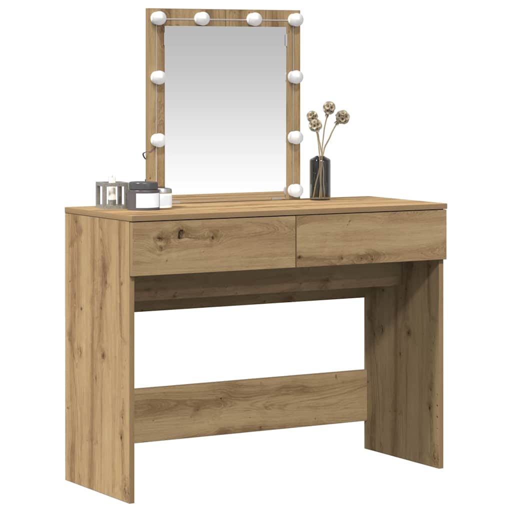 vidaXL Kaptafel met spiegel en LED bewerkt hout artisanaal eiken