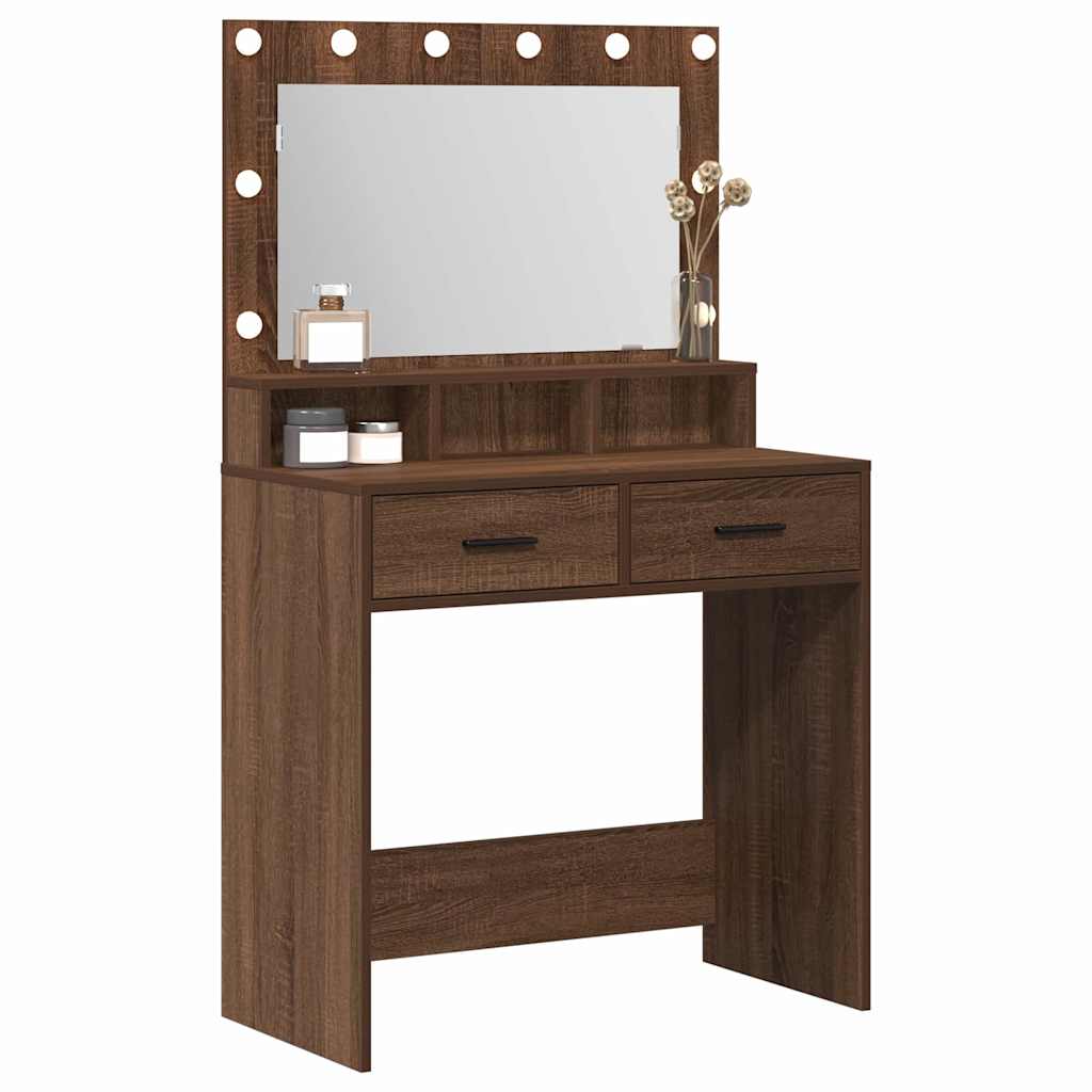 vidaXL Make-up Tafel met LED Verlichting - Bruin Eiken, 79x41x135 cm