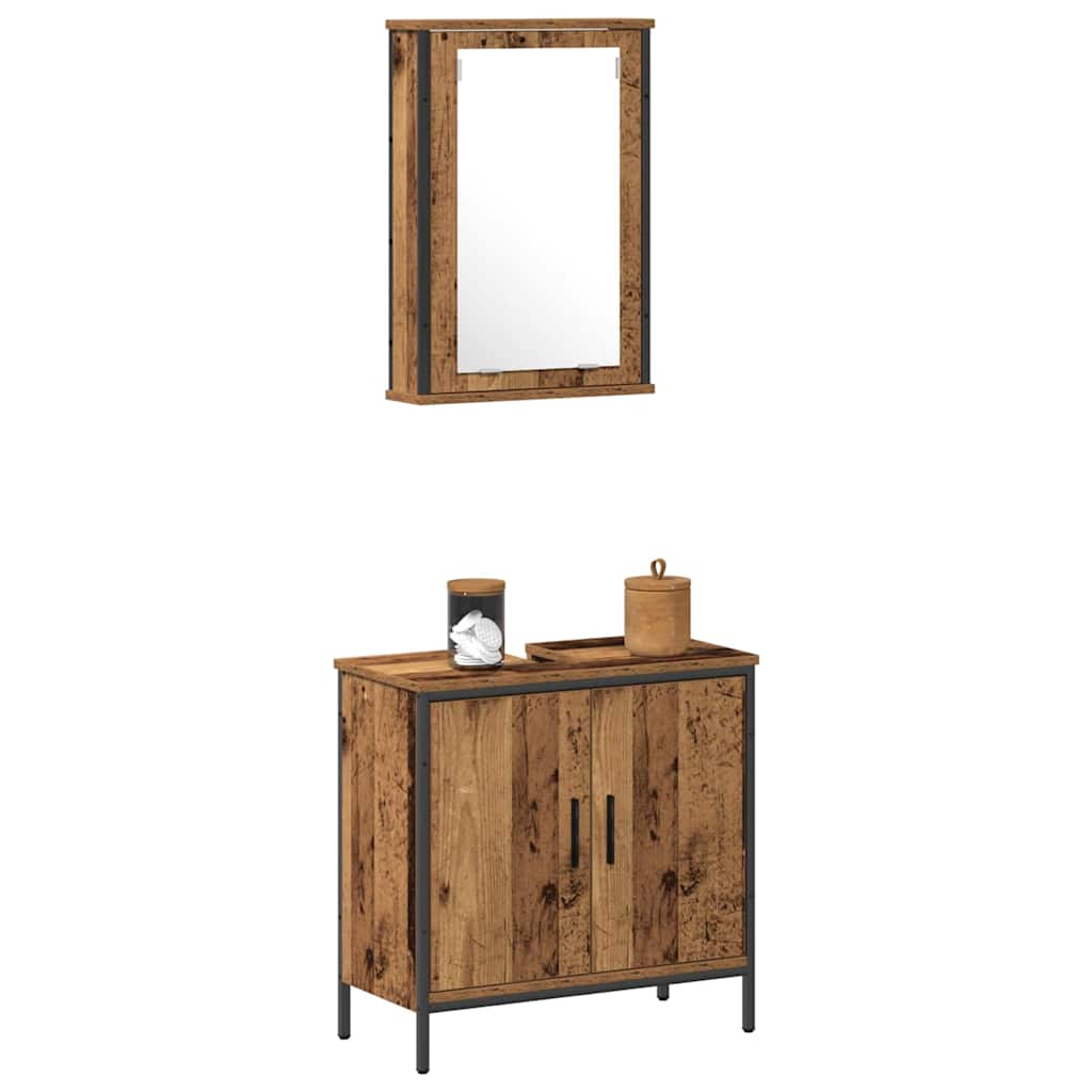 vidaXL 2-delige Badkamer Meubel Set Oud Hout Gefabriceerd Hout