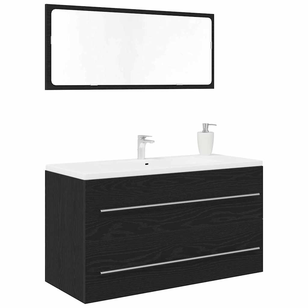 vidaXL Wastafelmeubel en spiegel 90x45x1,5 cm bewerkt hout zwart eiken